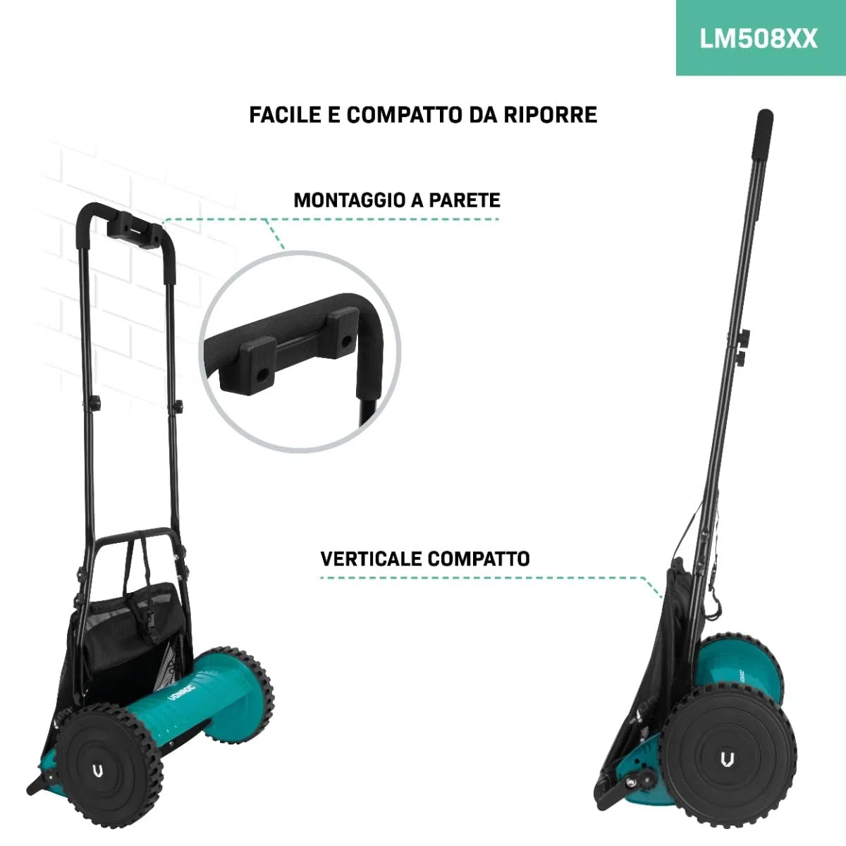 VONROC Tosaerba Manuale - Silenzioso, Lame in Acciaio 65MN, Altezza Regolabile, Raccoglierba 18L, 400 mm