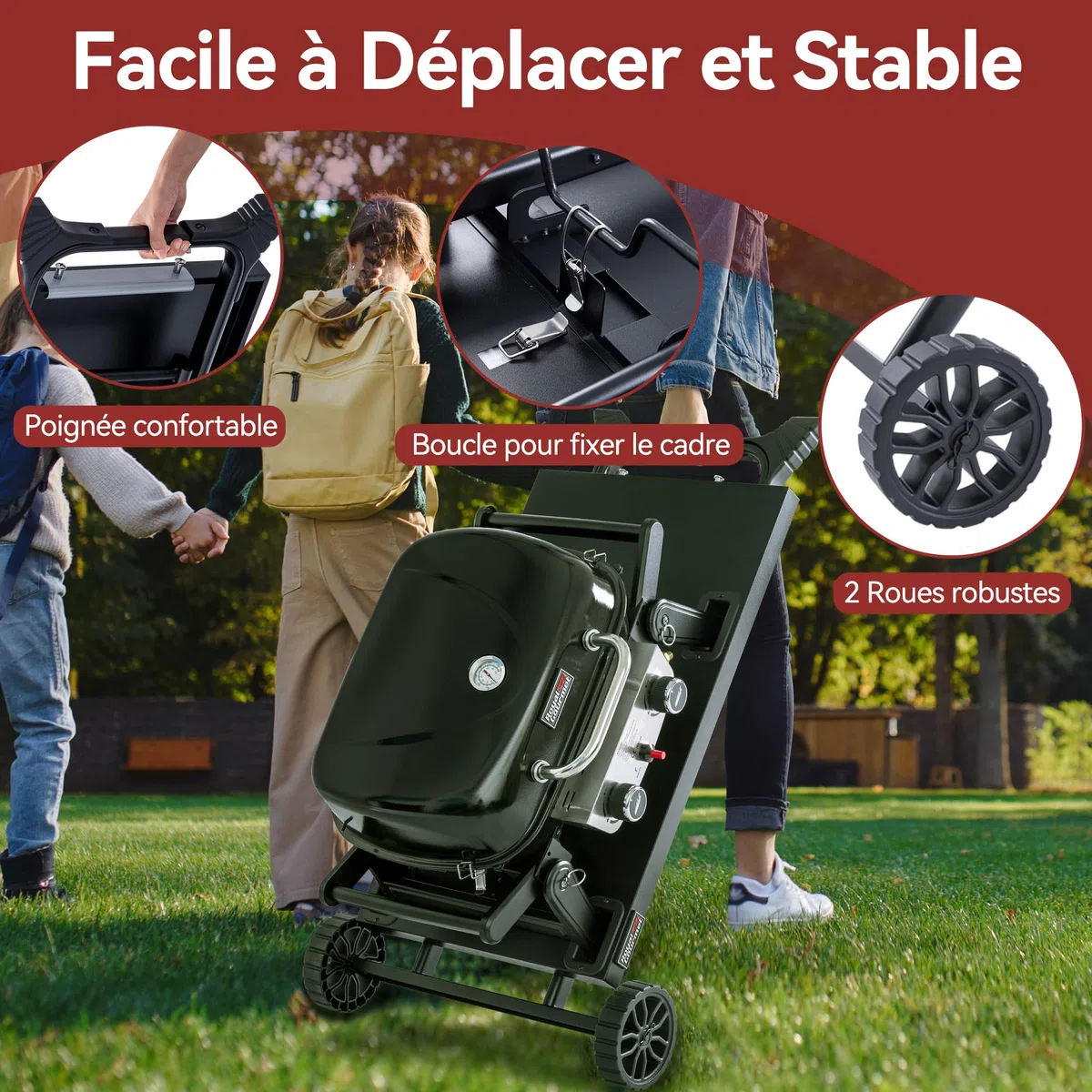 Royal Gourmet GT2201C-E Carrello Pieghevole per Barbecue Portatile, Carrello Pieghevole per Piastra con 2 Ganci per Serie GT2005-F, Adatto per Il Campeggio, Piano del Tavolo, 79 x 46,8 cm