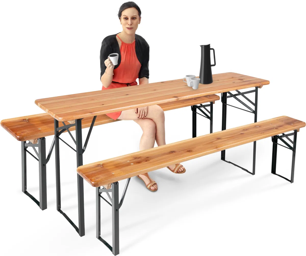 Stagecaptain BBB-170 Hirschgarten Panca Da Birreria Set 4 Pezzi - 4 robuste panche lunghe da 170 cm - Cerniere metalliche stabili - Superficie verniciata - Pieghevole - Seduta in legno - Naturale