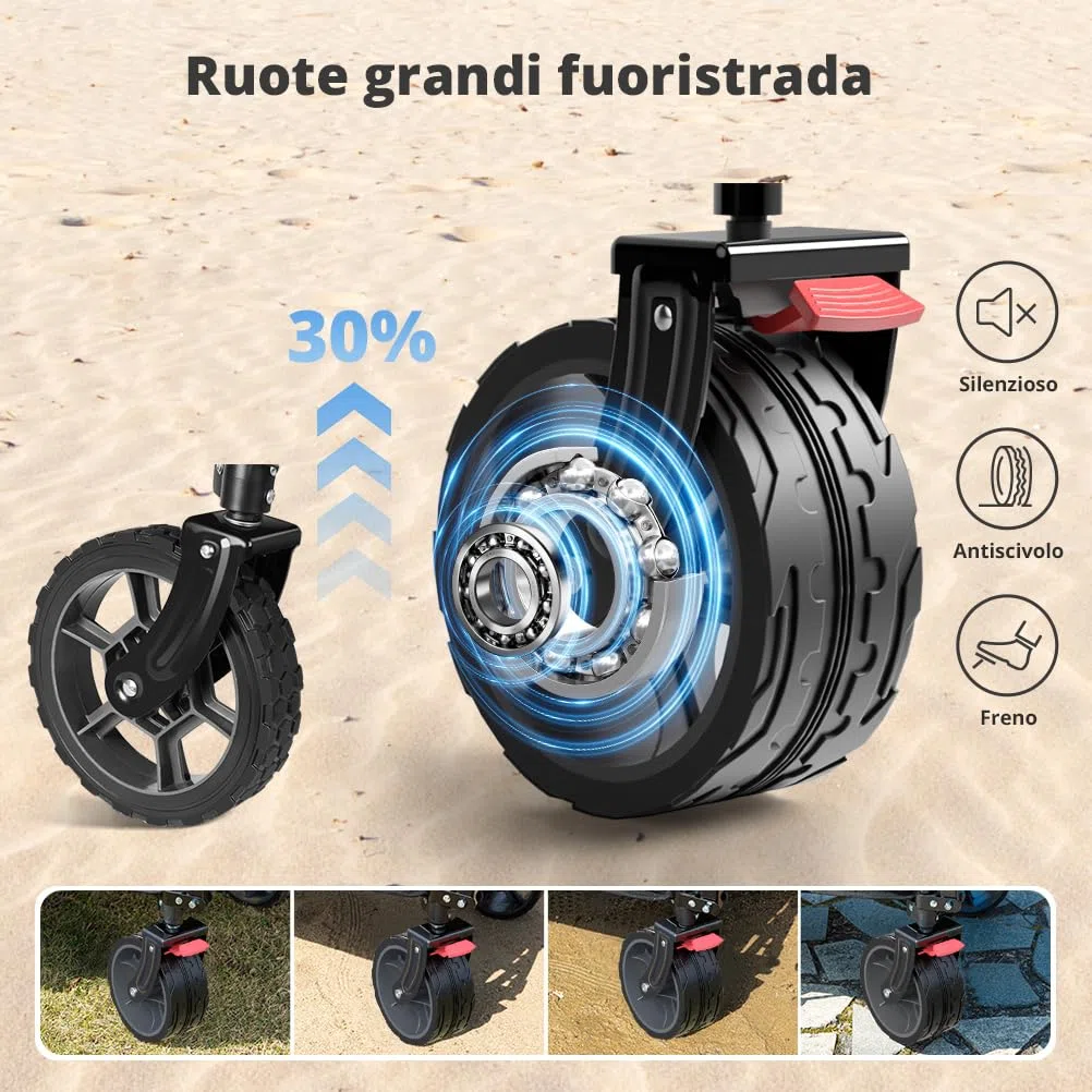 SLIDBEAT - Carrello da Giardino Pieghevole 220L, Carrello Spiaggia con Ruote Grandi, per Rimorchio per Giardino da Campeggio all'aperto Ogni Tipo di Terreno, Portata fino a 150kg