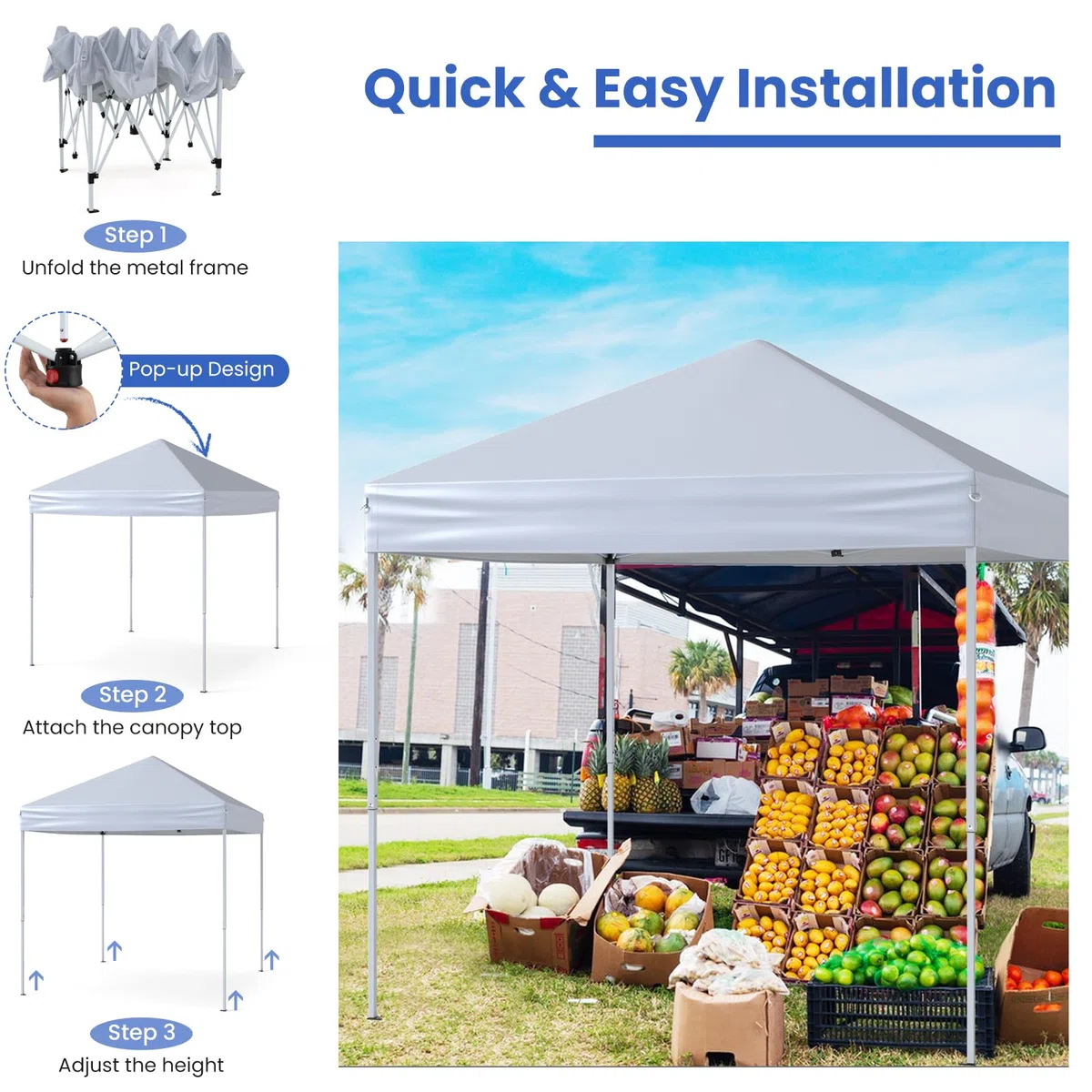 HOMASIS Gazebo Pieghevole Impermeabile 2 x 2 M, Gazebo Esterno Resistente con 4 Corde Antivento e 8 Picchetti, Tenda Pop Up Regolabile in Altezza e Borsa per il Trasporto per Campeggio (Bianco)