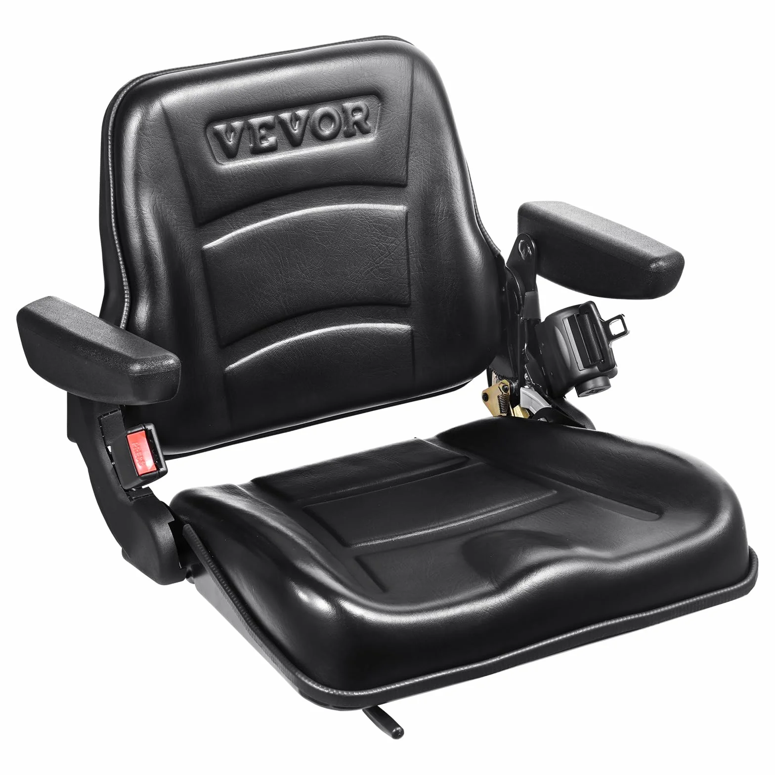 VEVOR Sedile Universale per Carrello Elevatore Sedile Pieghevole per Trattore Coprisedile con Schienale ad Angolo Regolabile Microinterruttore Cintura di Sicurezza Braccioli Fessura Esteso 160-340mm