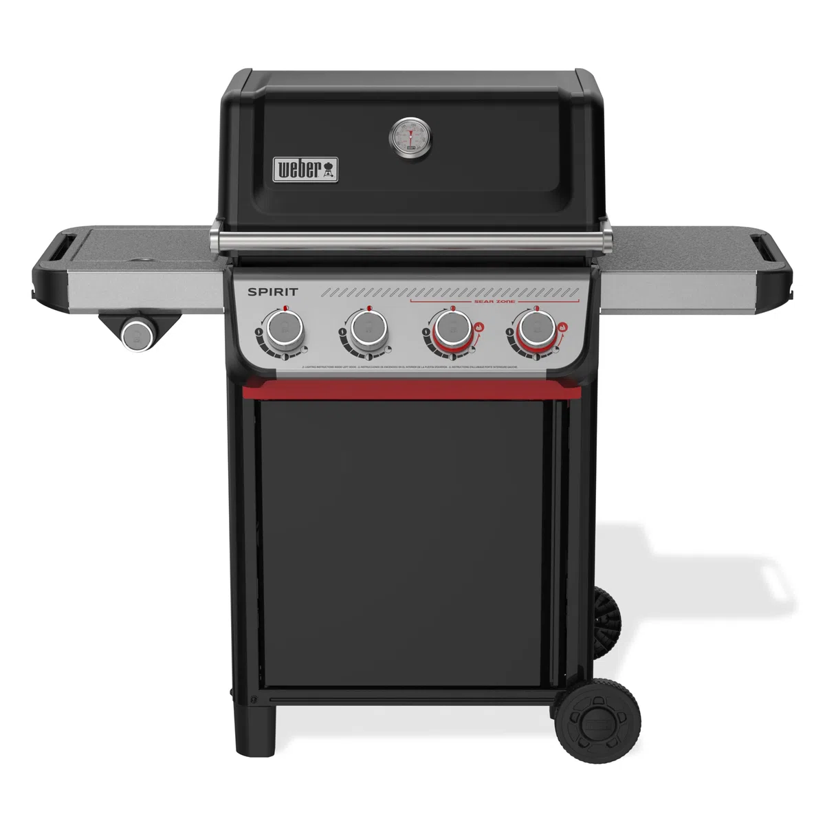 Weber Spirit E-435 Barbecue a gas con propano liquido per cucinare all'aperto, 4 fuochi e 1 bruciatore laterale, nero – Griglie in ghisa smaltata in porcellana, 2 bruciatori Boost, zona Sear