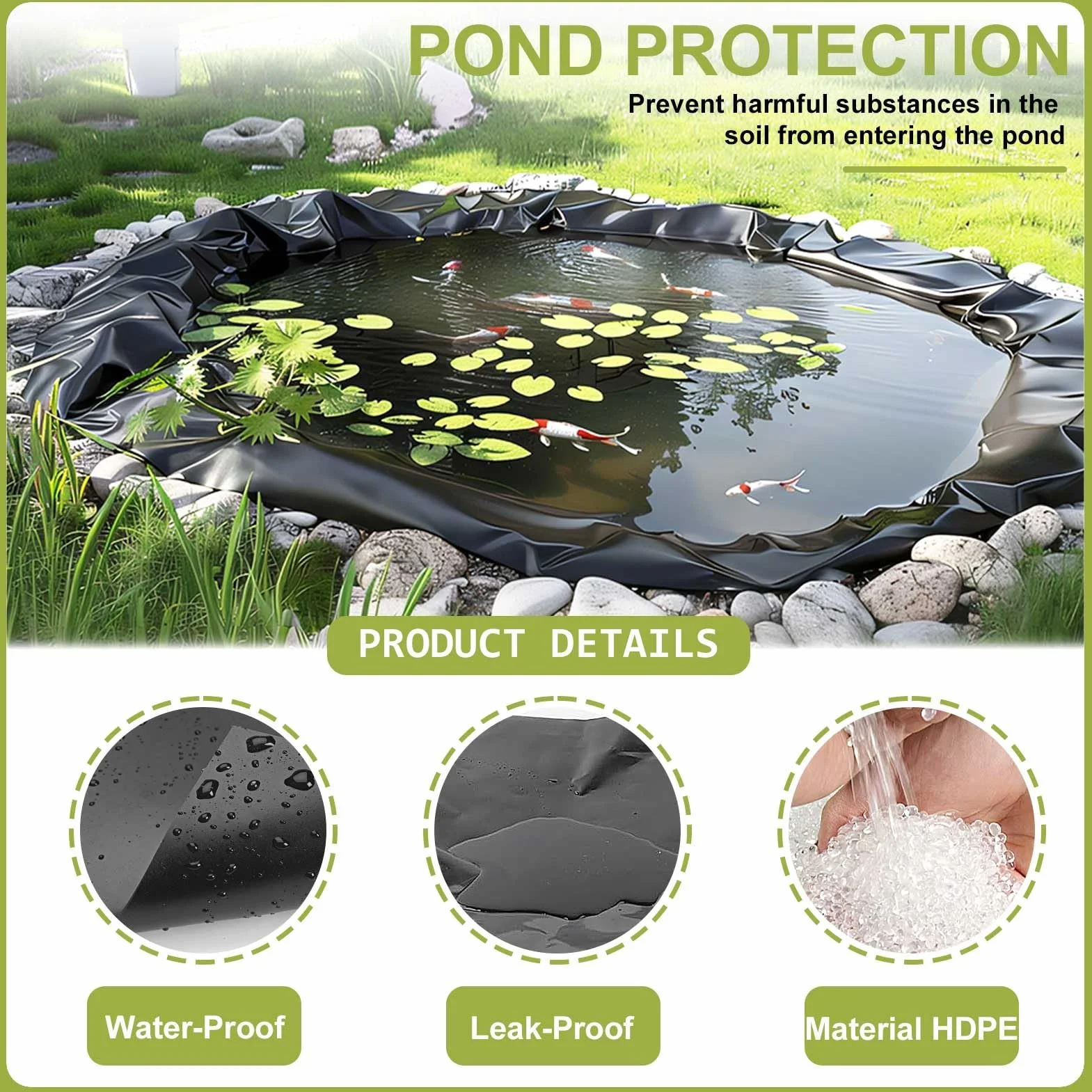 Telo per laghetto, 2x3m 3x4m 4x7m 5x5m 6x8m 8x10m 10x15m, Telone resistente pieghevole in HDPE per laghetti all'aperto, laghetto con pesci Koi, lago artificiale, isolamento da giardinaggio(6x10m)