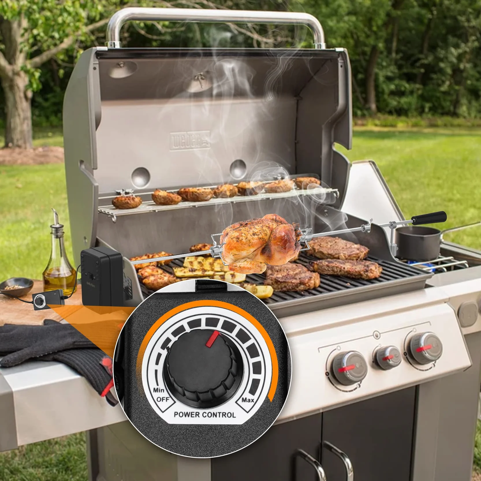 onlyfire Motore Elettrico DC 3-12V 3.5W per Girarrosto Barbecue e Rosticceria, velocità Regolabile