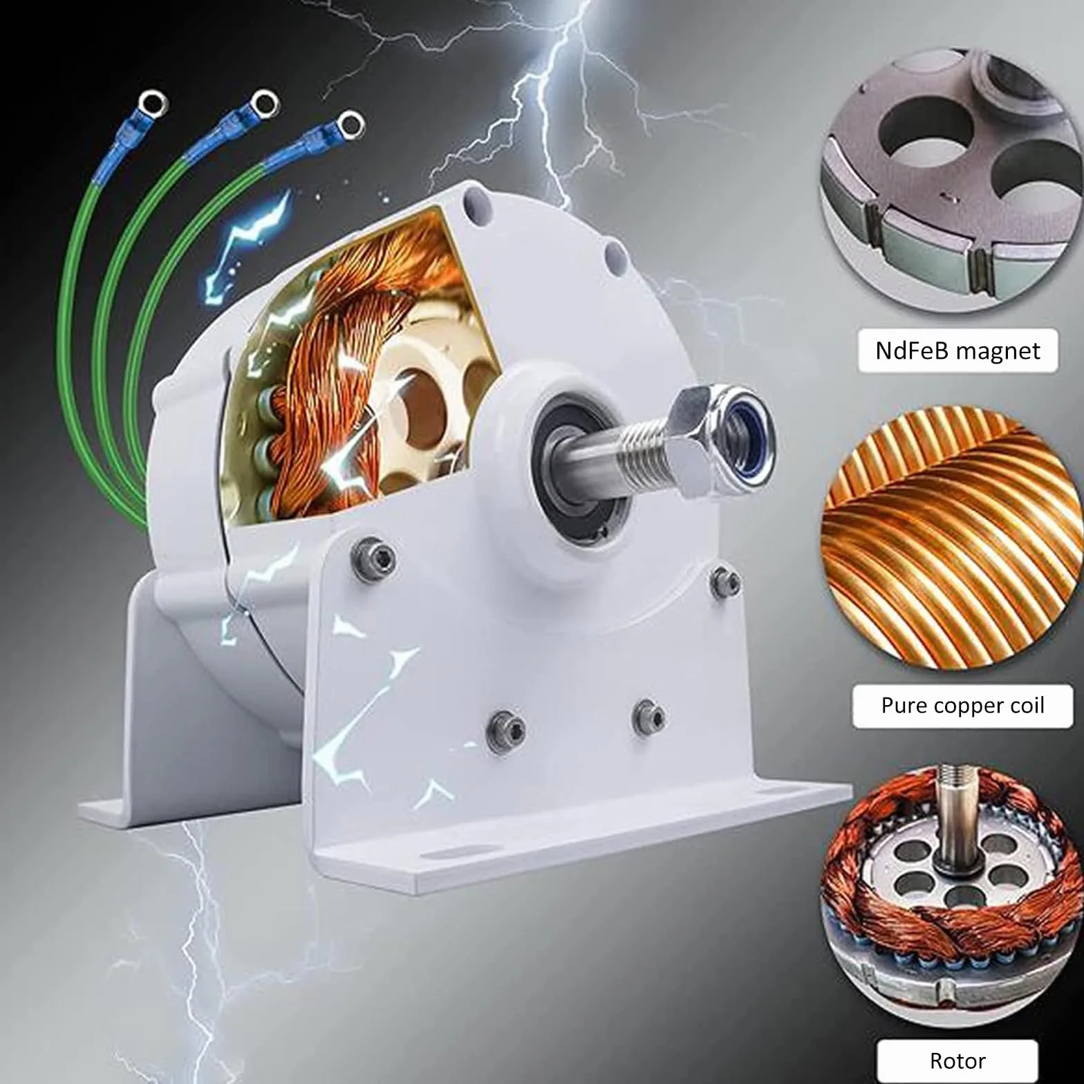 Alternatore Permanente A 3 Fasi Bianco da 12000W, 12V 24V 48V 120V 220V Magnet Permanente Generatore Elettrico Motore AC Magnet Permanente Magnet (con Base),220V
