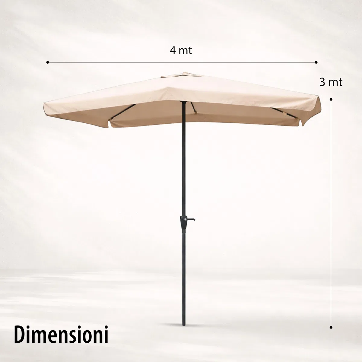 Ombrellone da Giardino Rettangolare 3x4 Metri - in Alluminio, Regolabile, da Esterno, Impermeabile, con Manovella- Resistente ai Raggi UV Elegante
