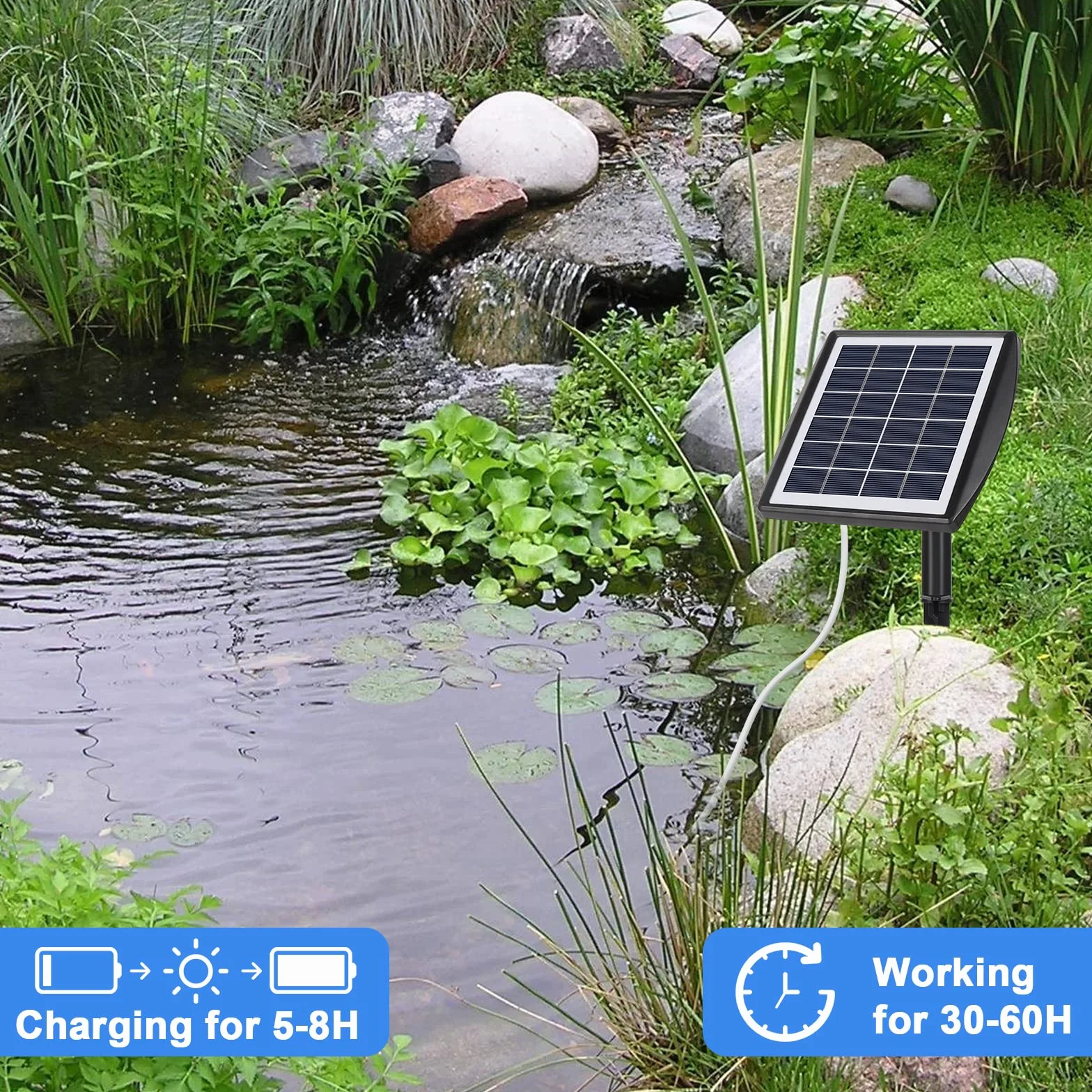 Pompa di Ossigeno Solare per Laghetto Aeratore 2W con Batteria 2200mAh, Ossigenatore per Acquario con Pietra Aerea e Tubo