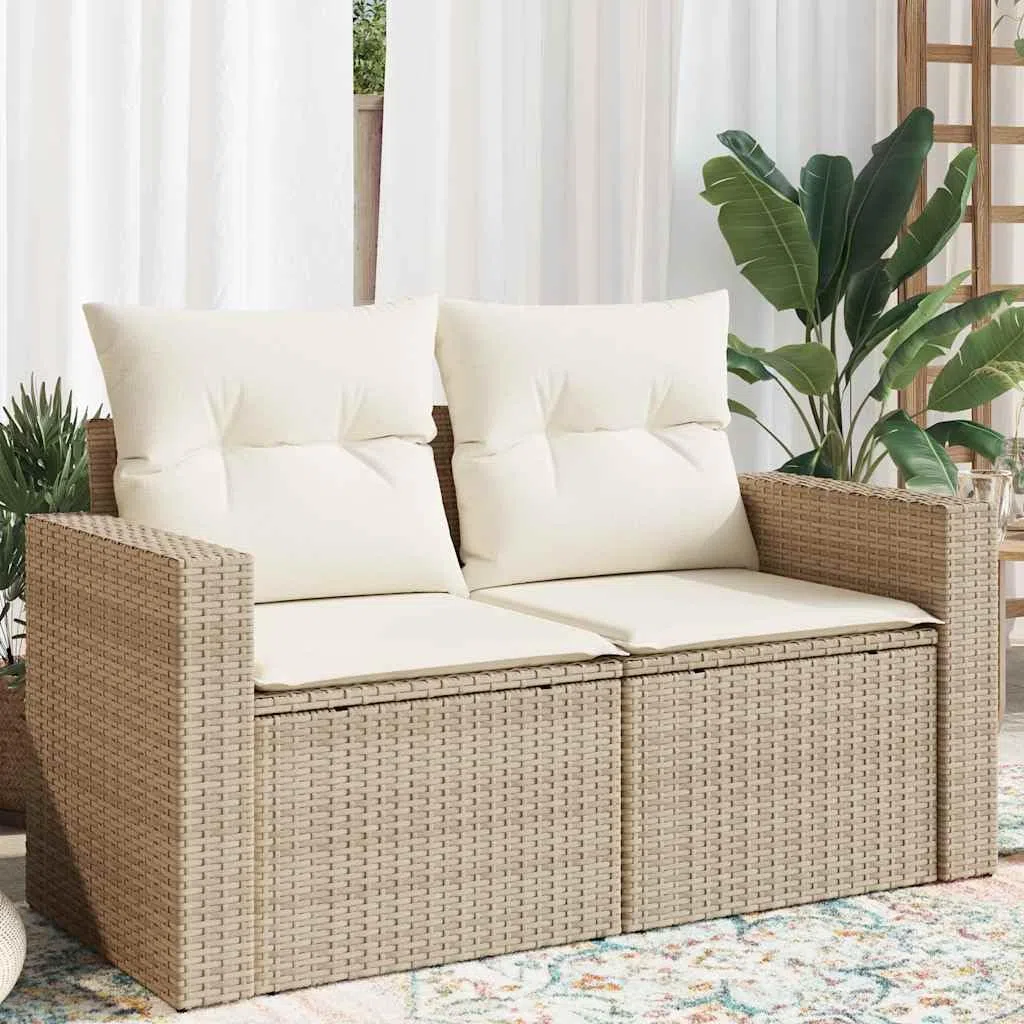 vidaXL Divano da Giardino con Cuscini a 2 Posti Beige in Polyrattan