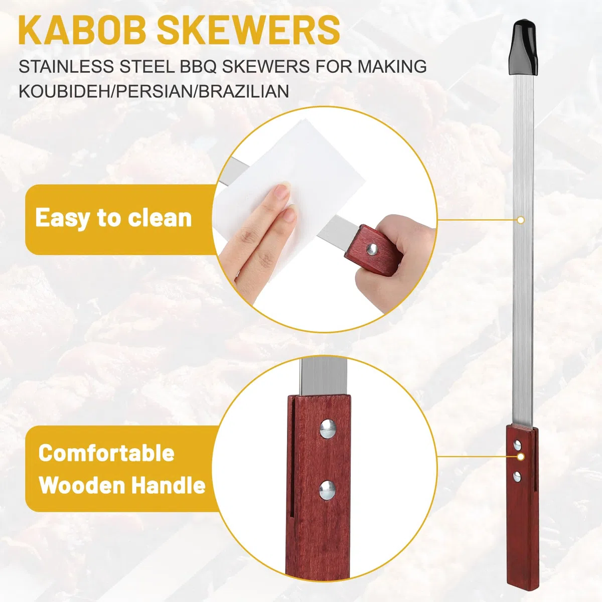 LALAGO 10 pezzi di spiedini piatti in acciaio inox, spiedini Adana da 59,4 cm, spiedini extra lunghi per barbecue, spiedini per carne, forchetta per carne, spiedini in metallo, accessori per barbecue