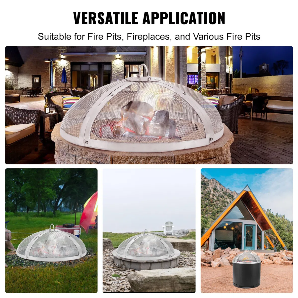 VEVOR Parascintille Rotondo per Braciere 36", Copertura in Metallo in Acciaio Rinforzato per Carichi Pesanti, Coperchio per Braciere da Esterno, Coperture Superiore Rotonde Maniglia Anello