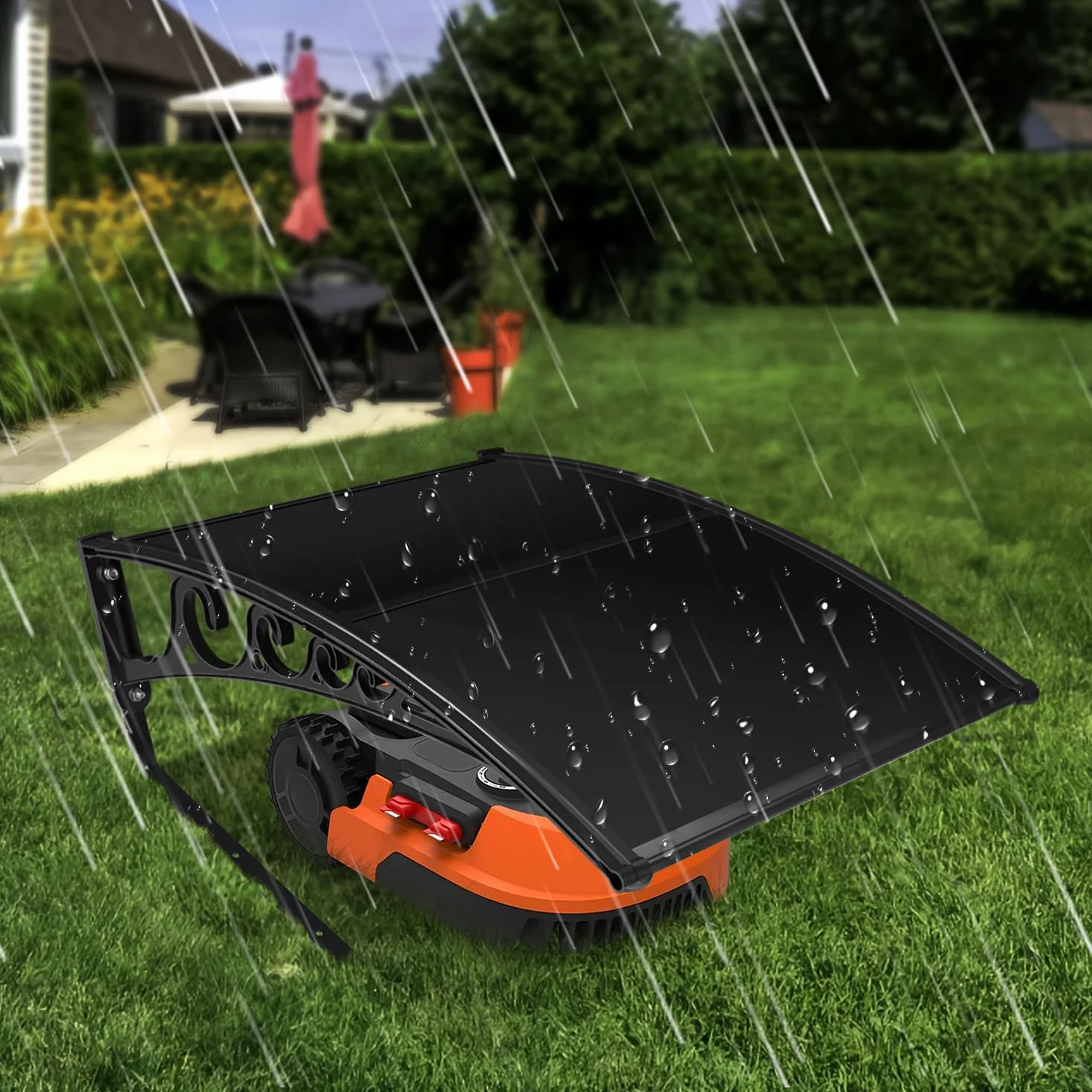 Garage per robot tosaerba, garage per robot tosaerba in polipropilene, casetta per robot tosaerba protetta dai raggi UV, protezione meteo per robot tosaerba, 106x87x50 cm, Nero