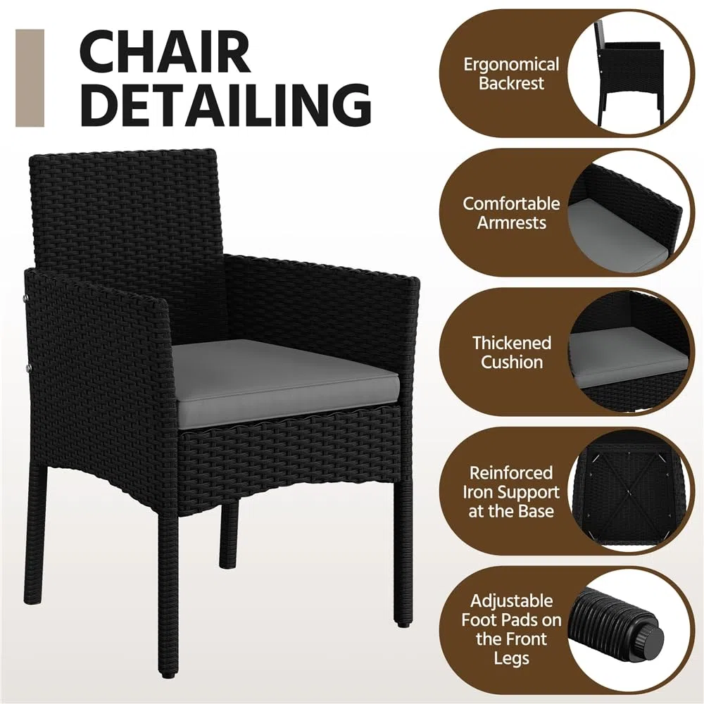 Yaheetech Set di Mobili da Giardino da Balcone 4 Pezzi in Polyrattan con Divano a 2 Posti 2 Poltrone 1 Tavolo per Esterni Patio Giardino Nero/Grigio Chiaro