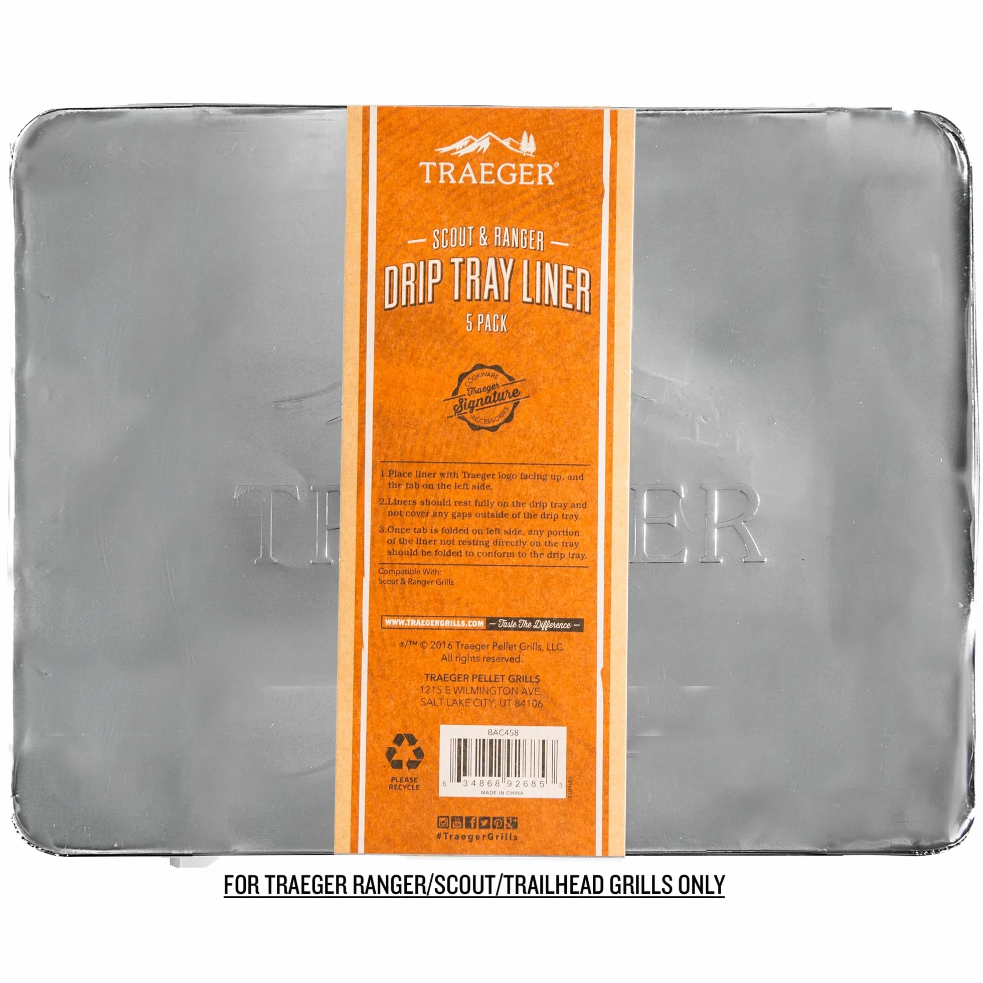 Traeger BAC458 - Vassoio antigoccia per griglia e affumicatore portatile Ranger e Scout, confezione da 5
