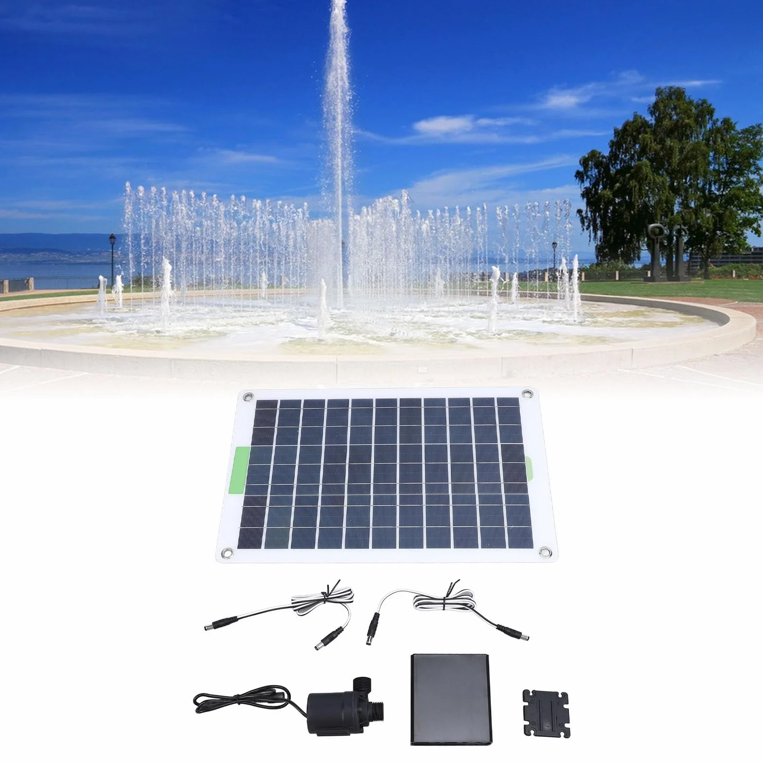 Pannello Solare da 100W Silicio Monocristallino, Kit di Pompe per Acqua Solare a Sollevamento da 5 M con Scatola di Accumulo di Energia per Piscina da Giardino, Circolazione