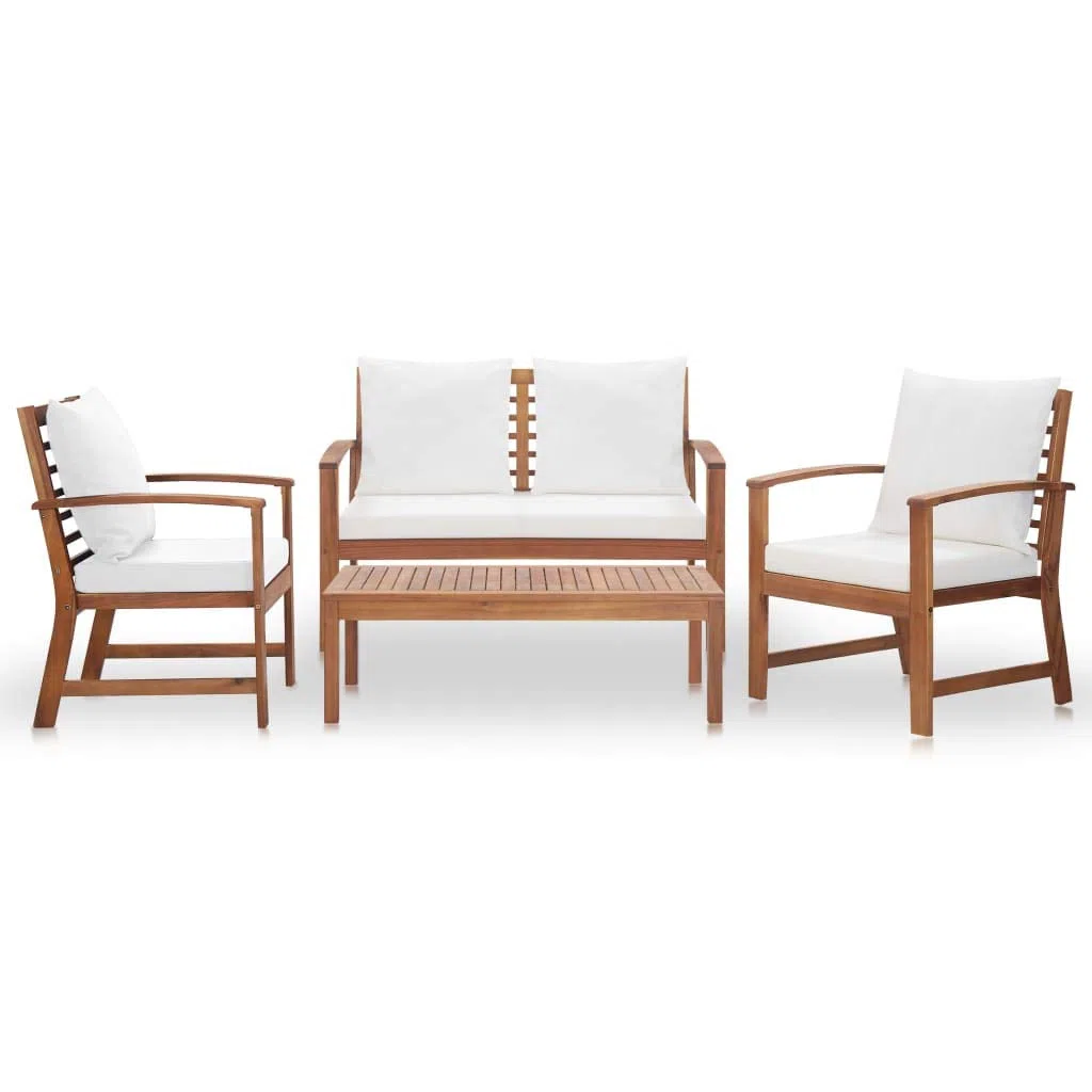 Set di 4 pezzi da giardino con cuscini in legno massello di acacia, set di mobili da giardino, patio, cortile, terrazza, balcone, divano, seduta, mobili ad angolo