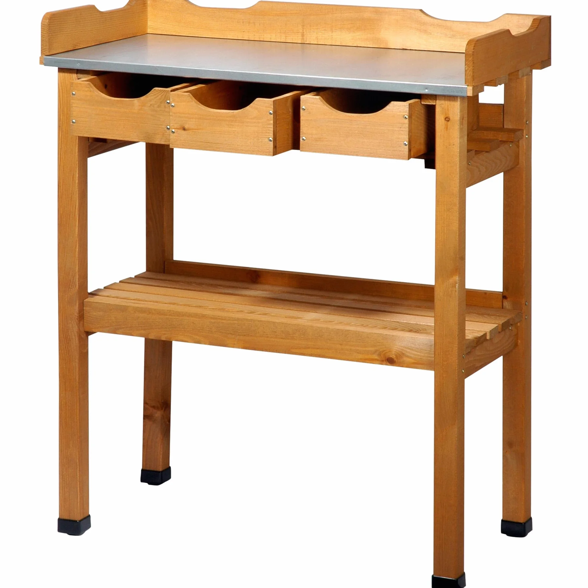 dobar 29030e Tavolo Pratico piantare con 3 cassetti e 2 Ripiani in Legno di Pino impregnato, 80 x 40 x 90 cm