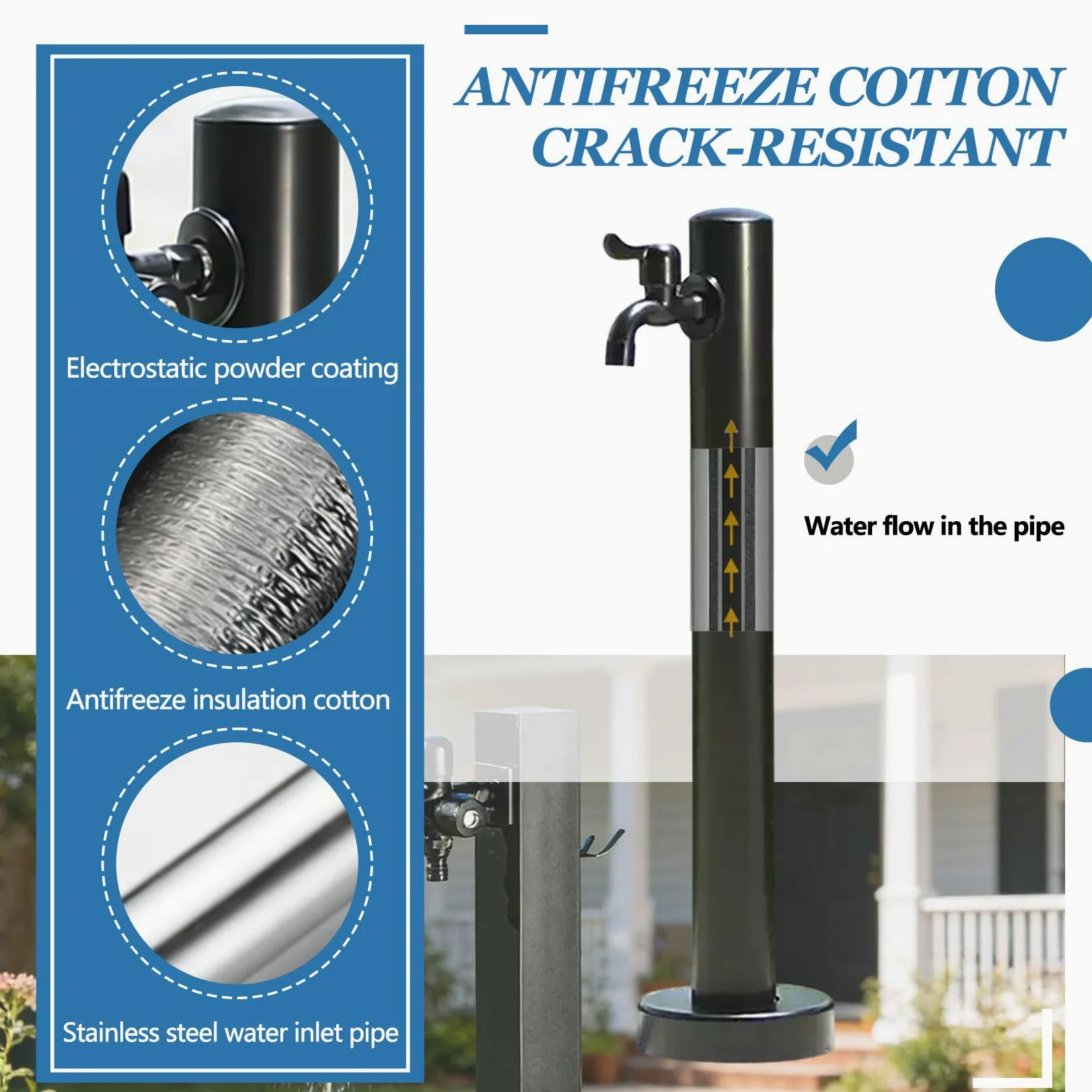 Colonna del Rubinetto da Giardino in Acciaio Inossidabile 304,Colonna d'acqua giardino,Fontana d'Acqua Indipendente,Rubinetto Antigelo da Esterno, Fontana a Pavimento 60cm Nero A