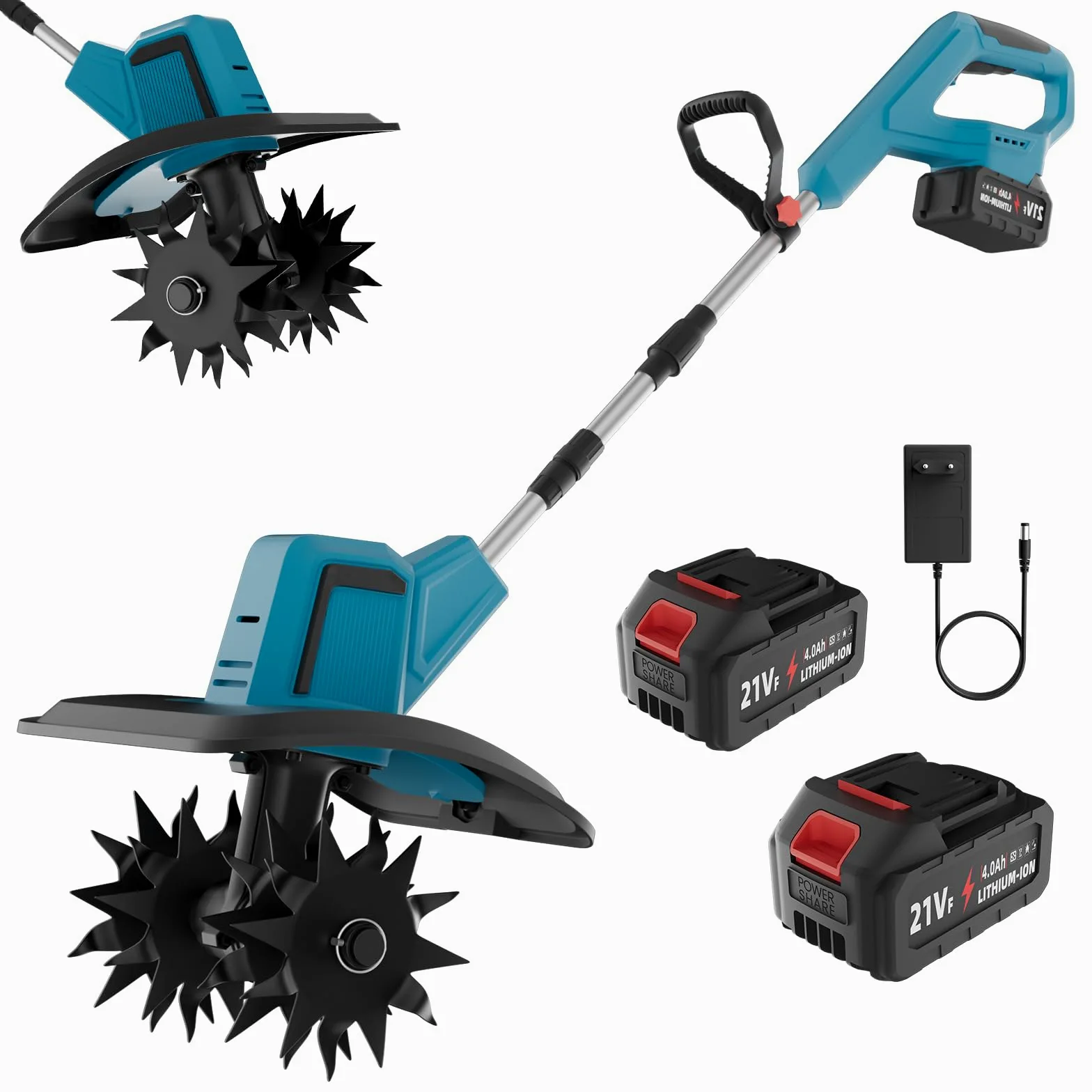 Motozappa a Batteria 550W, Motozappa Elettrica per Orto 20cm | Motore Brushless 550W, 2 Batterie 4.0Ah, Larghezza 20cm, 4 Lame In Acciaio, Manico Regolabile, Ideale Per Orto E Giardino