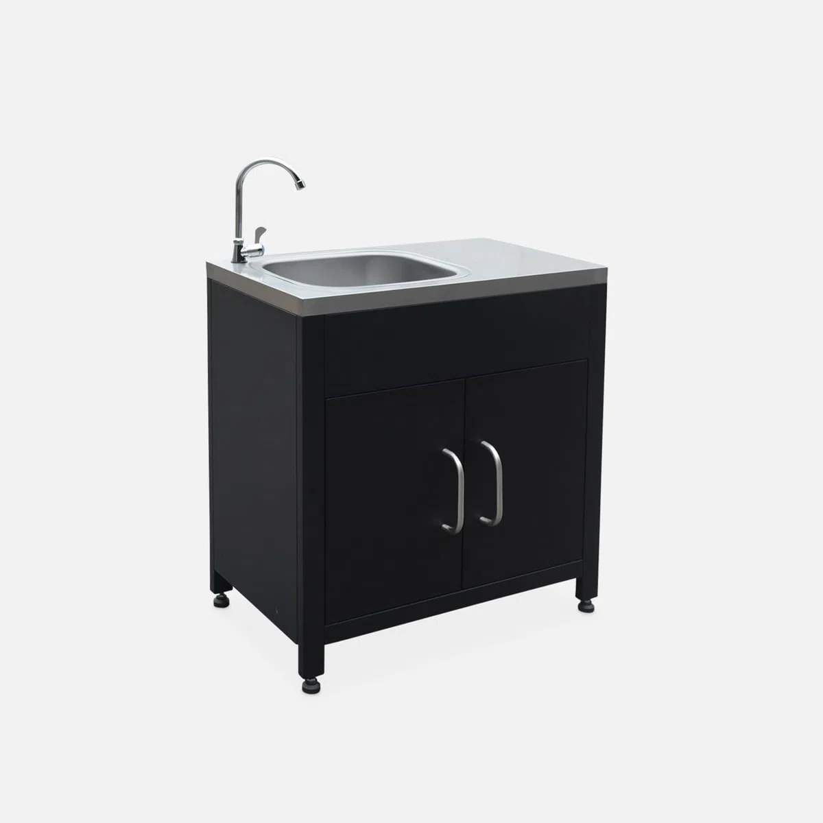 Modulo cucina da esterno in acciaio con lavello, 80cm Nero - 70x46x51 cm