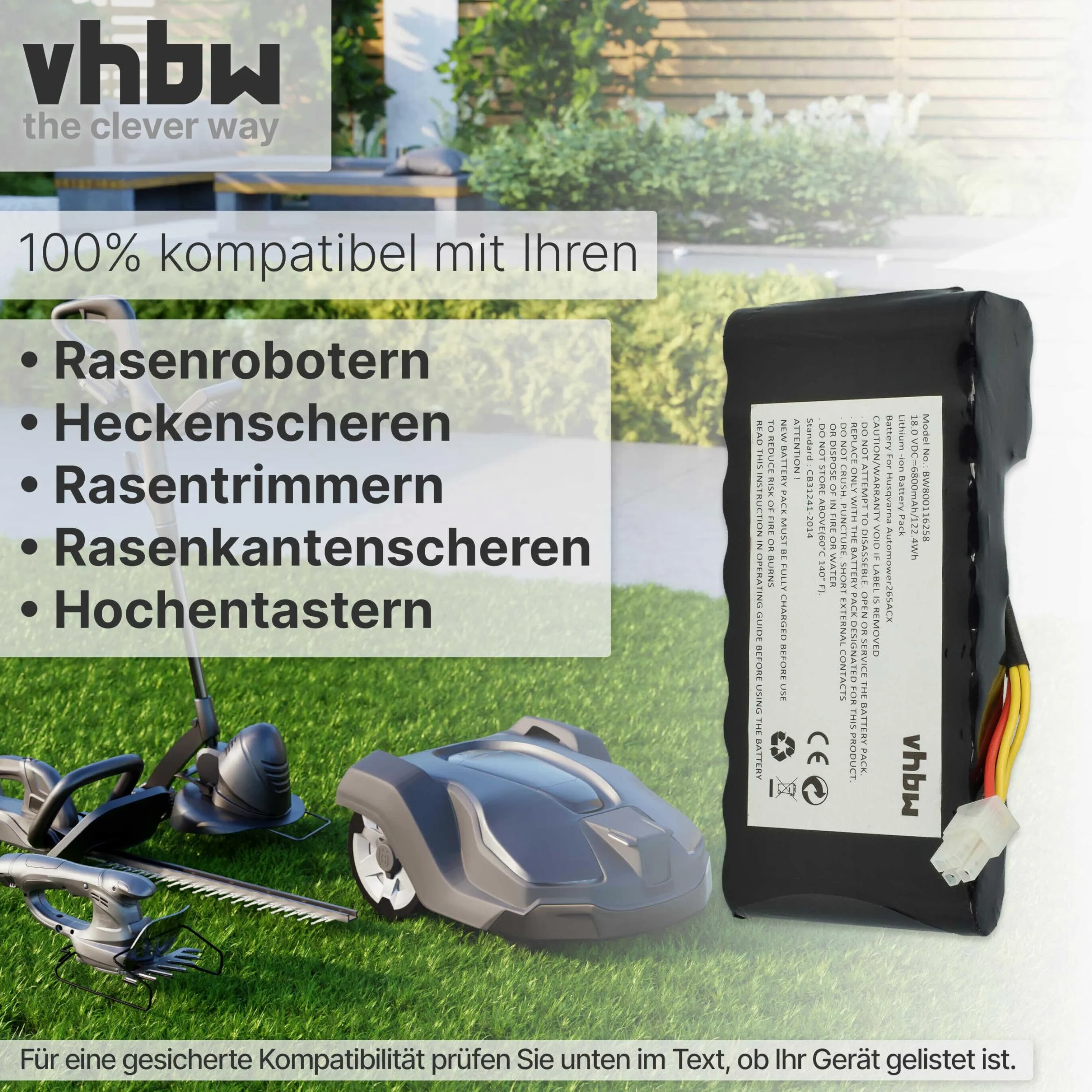 vhbw 2x batteria sostituisce Husqvarna 589 58 57-01, 593 1 141-02, 593 11 41-03, 593 11 41-01 per robot tagliaerba 6800mAh 18V Li-Ion