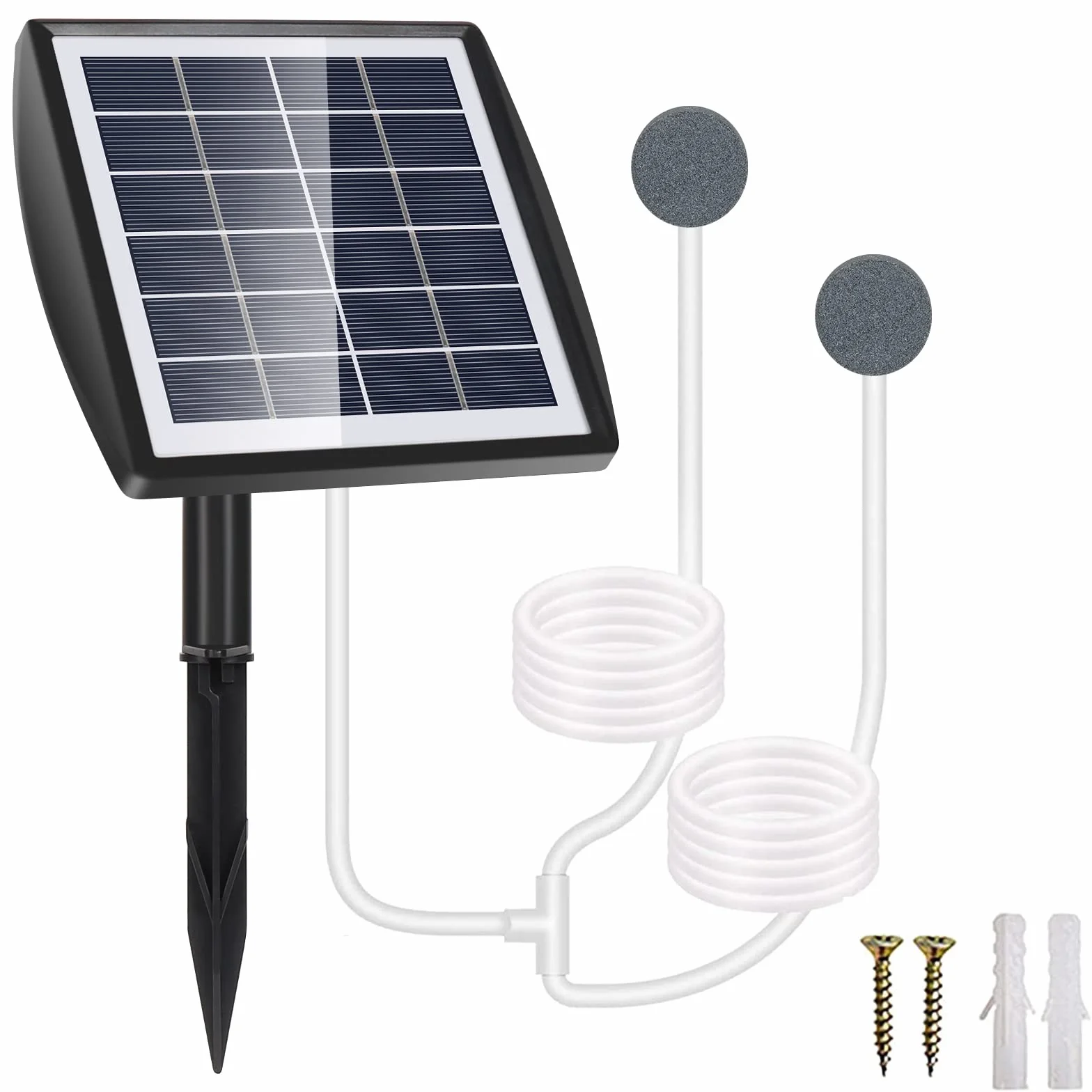 Pompa di Ossigeno Solare per Laghetto Aeratore 2W con Batteria 2200mAh, Ossigenatore per Acquario con Pietra Aerea e Tubo