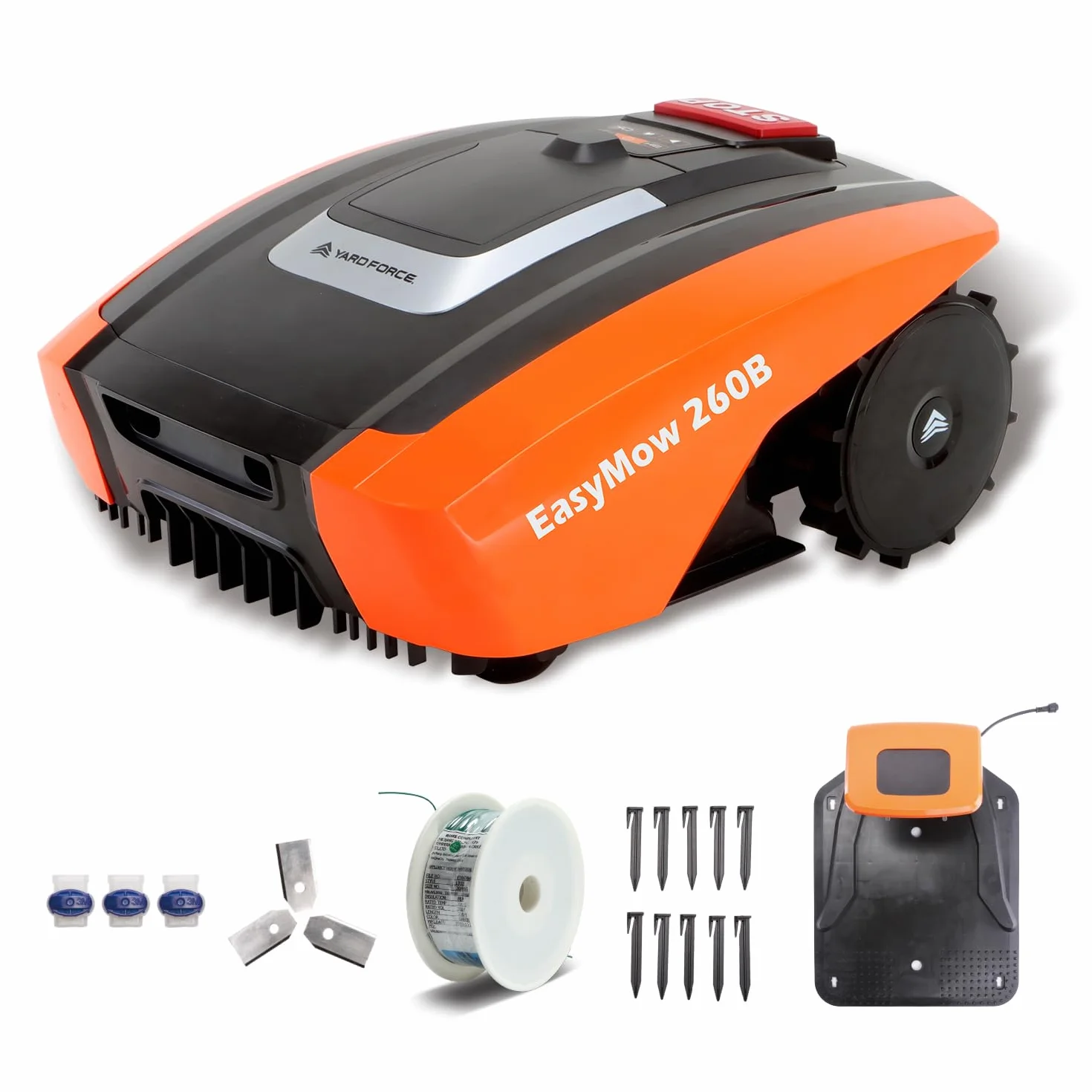 YARD FORCE EasyMow 260B Robot tosaerba fino a 260 mq, robot tosaerba a guida autonoma, facile da usare, controllo Bluetooth e app, fino a pendenze 30%, batteria agli ioni di litio da 20 V/2,0 Ah