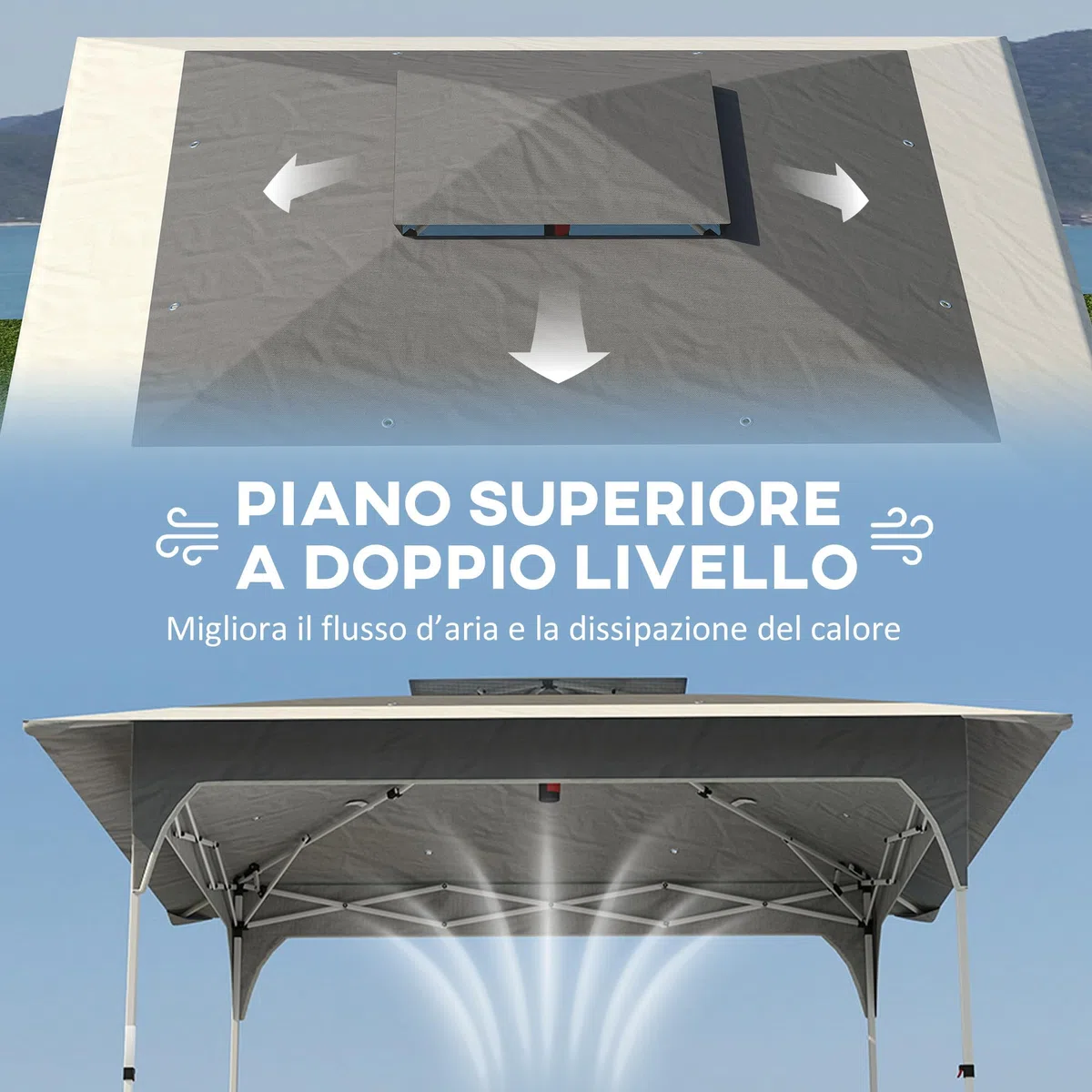 Outsunny Gazebo Pieghevole 3.5x3.5 m Pop Up Facile Montare con Pulsante Centrale, Gazebo da Giardino Altezza Regolabile con Tetto Doppio, Borsa da Trasporto, UV50+, per Esterno Feste, Grigio Scuro