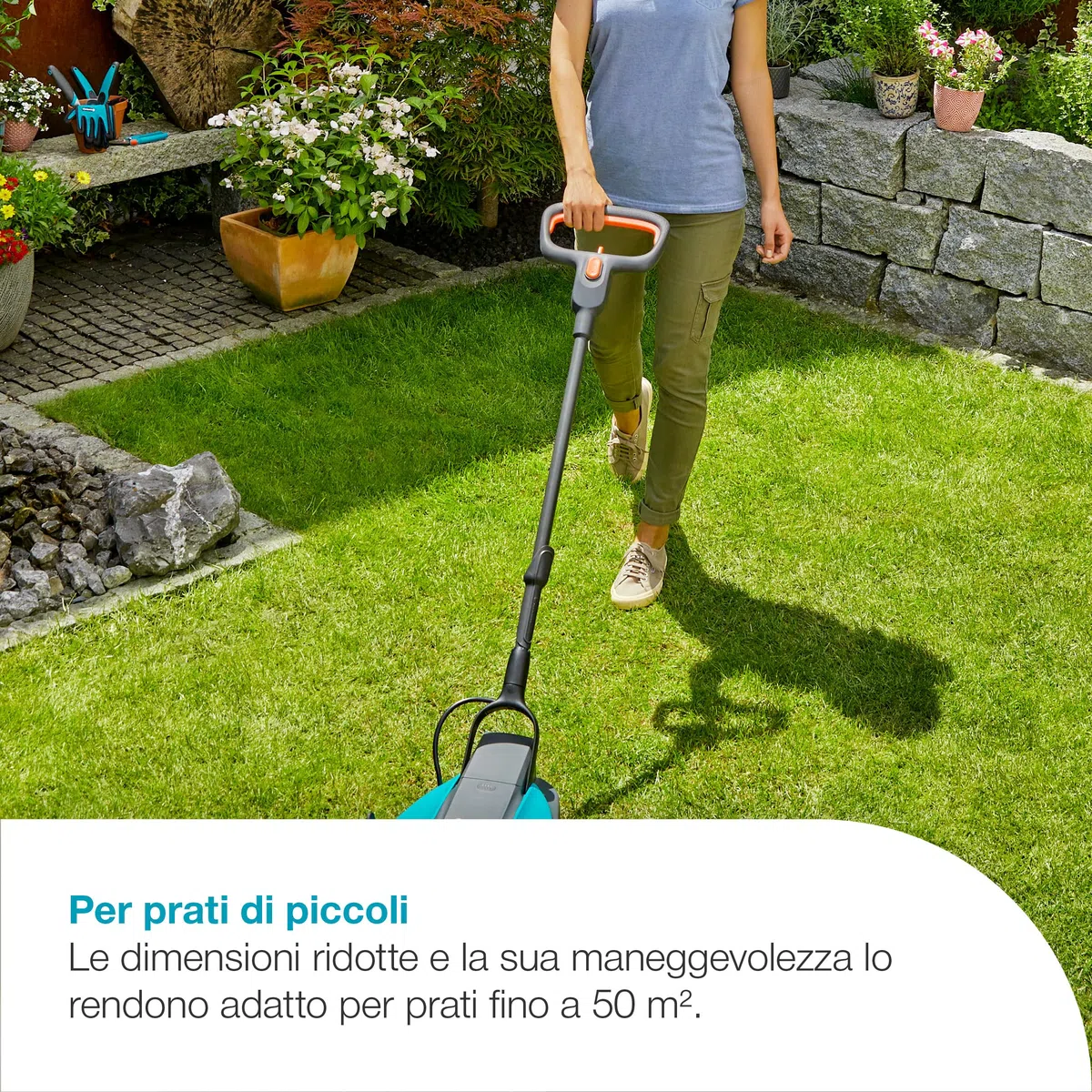 Gardena Rasaerba A Batteria HandyMower 22/18V P4A Solo: Compatto, Leggero, Lama da pacciamatura, Prati fino a 50 m², Senza fili (14620-55)