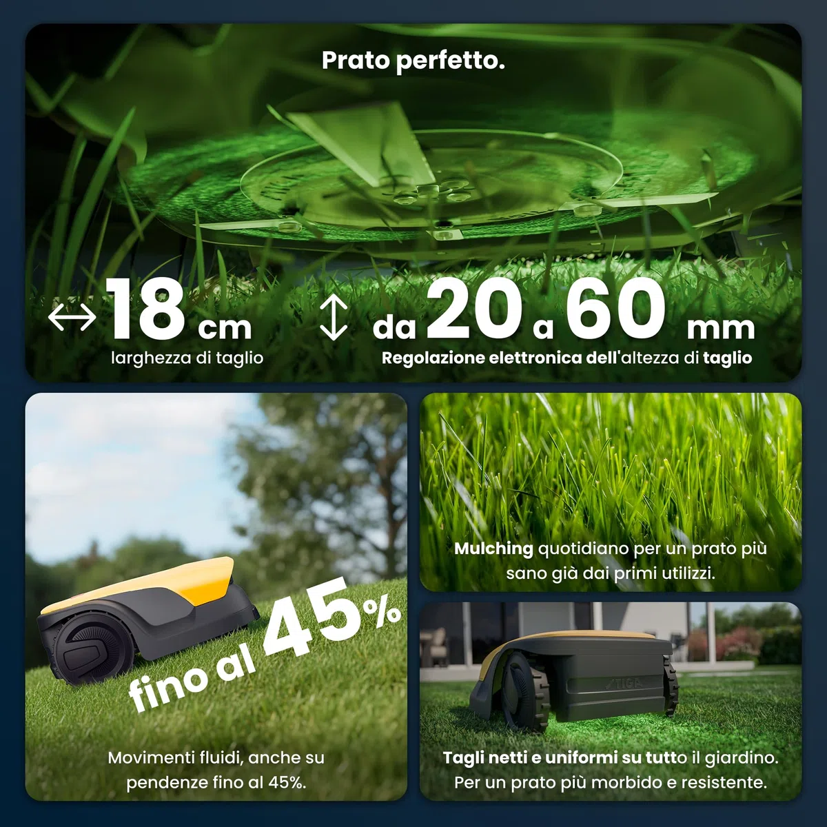 STIGA A 10v a Robot Tagliaerba, 25,2 V, 18 cm – Telecamera AI Integrata, Navigazione Autonoma Senza Cavi, App STIGA.GO – Prati fino a 1.000 m²
