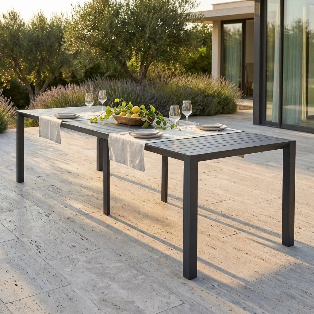 milani home - consolle da giardino allungabile, alluminio, 10 posti, antracite, piano 52/260 x 85 cm