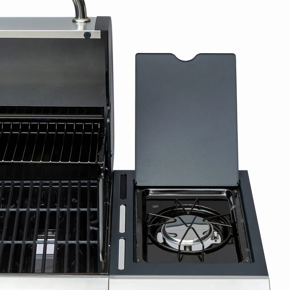 Arsard Barbecue a Gas Professionale XXL Con 6 Fuochi Multifunzione Da 19 KW, Completo Di Bruciatore Laterale, Coperchio, Termometro, Griglia In Ghisa, Ruote, Portabombola E Struttura In Acciaio Inox
