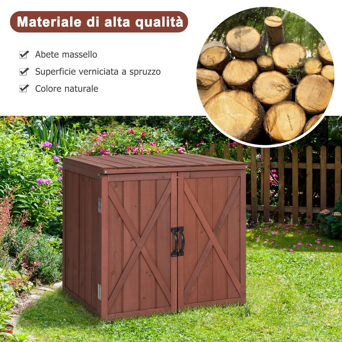 RELAX4LIFE Armadio da Esterno in Legno 77x56x72 cm, 2 Maniglie, 2 Mini Chiavistelli,in Legno di Abete,Ampio Spazio Interno e Piano di Appoggio, per Giardino, Veranda, Facile Montaggio