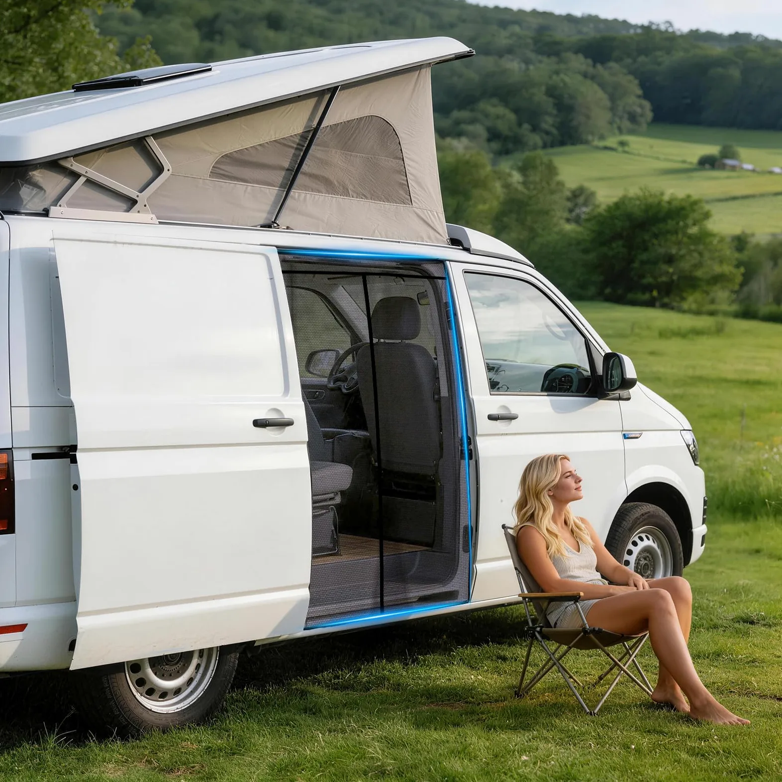 Moskitonetz Magnetico per VW T5 T6 Porta Scorrevole | Rete Antinsetti & Zanzariera con Rete Ombreggiante | Protezione Solare come Accessorio da Campeggio per Multivan