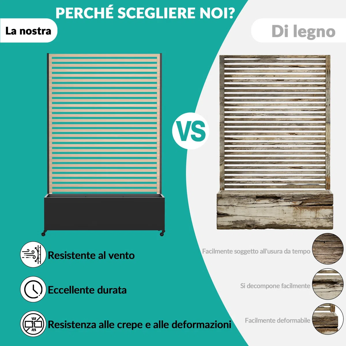 Fioriera da esterno in metallo con traliccio, aiuola rialzata in metallo con ruote, fioriera da esterno indipendente con schermo per la privacy, per fiori, verdure in giardino, patio, balcone