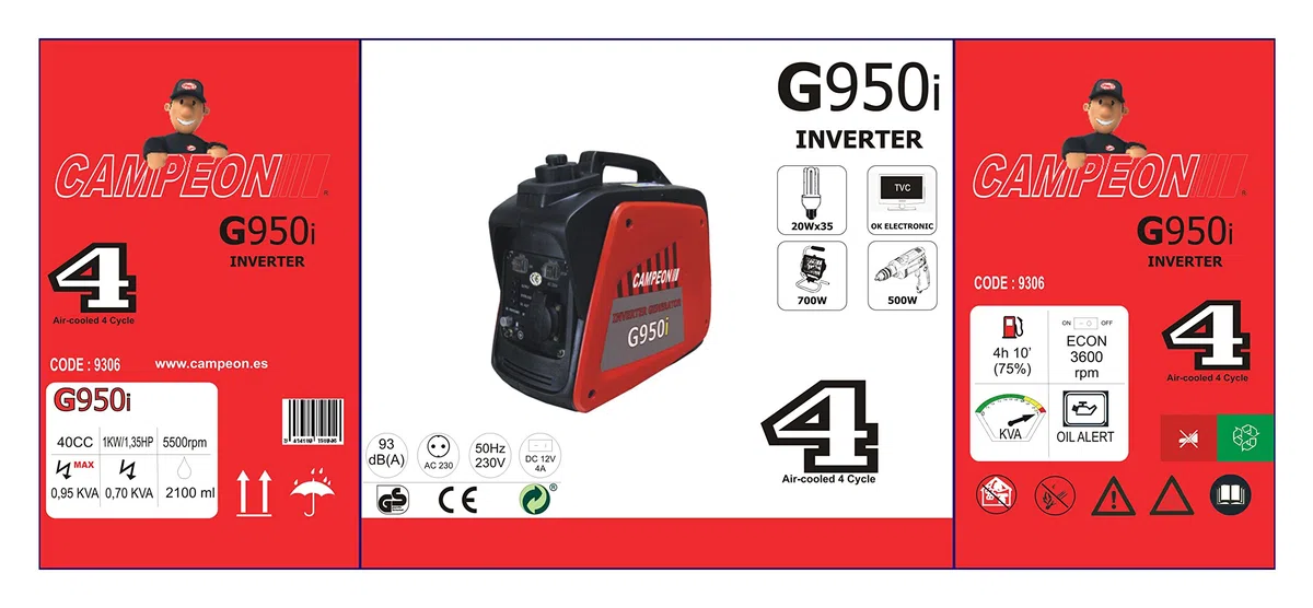Campeón G-950i - Generatore a Benzina, Rosso, Nero