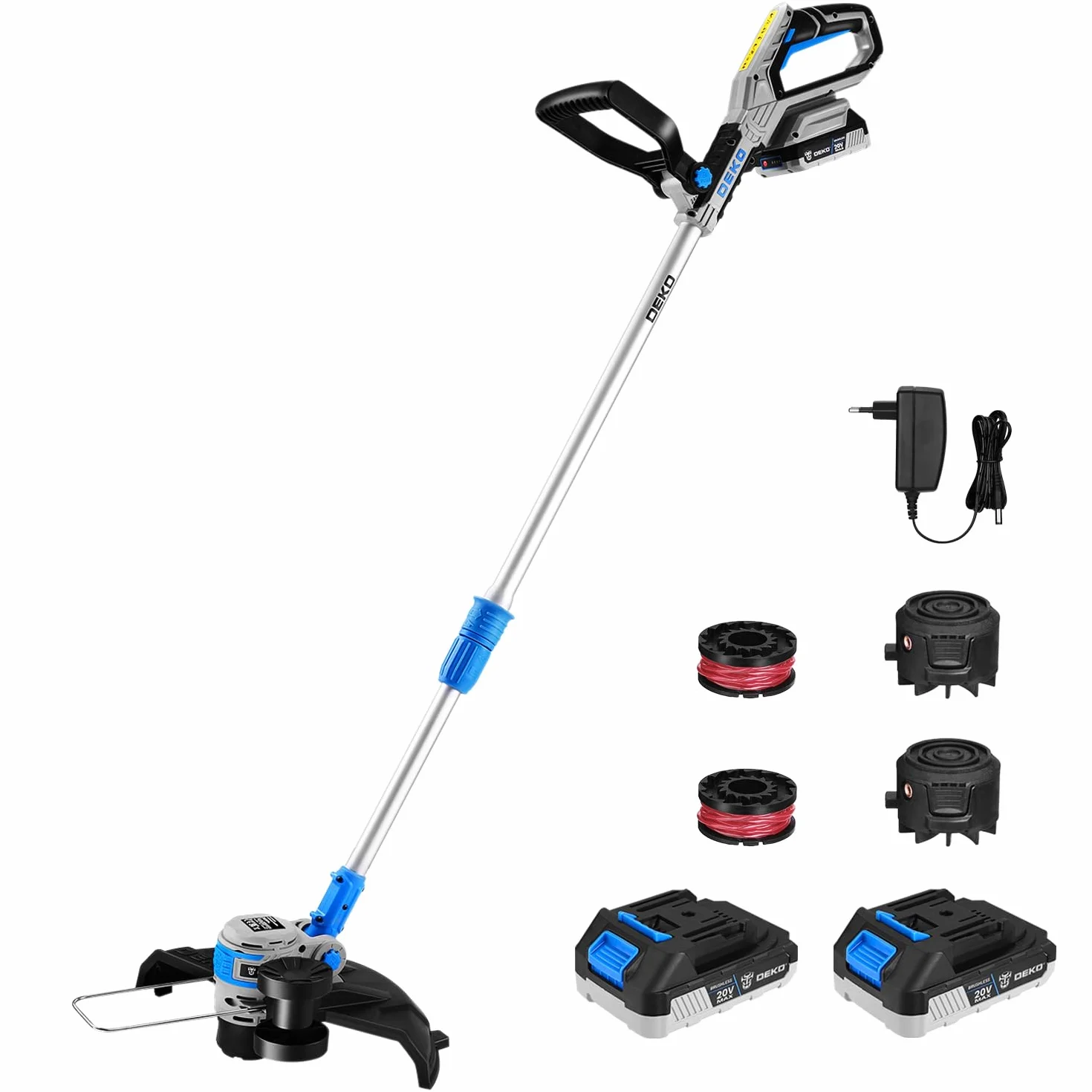 Decespugliatore elettrico: DEKOPRO 20v tagliaerba elettrica a motore a induzione, 30cm, 2 in 1 tagliabordi elettrico e decespugliatore, 2 batterie, caricatore, alimentazione continua
