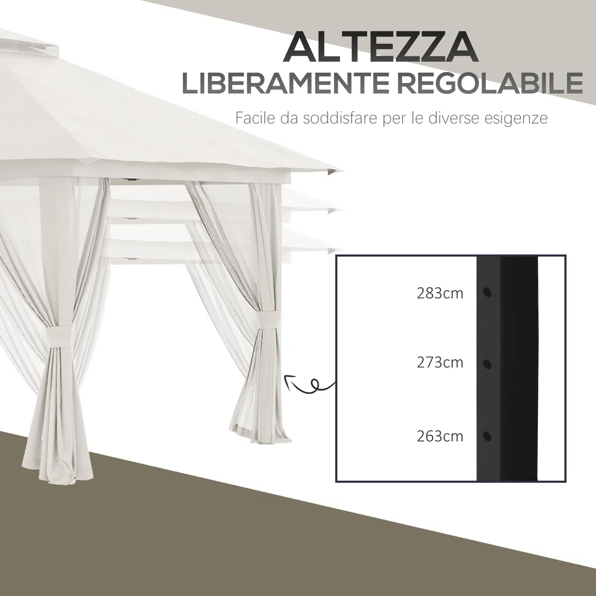 Outsunny Gazebo Pieghevole Pop Up 4x4 m ad Altezza Regolabile a 3 Livelli, Gazebo Esterno con Zanzariera, Sacchi di Sabbia, Borsa da Trasporto, UV50+, per Giardino Campeggio Feste, Crema