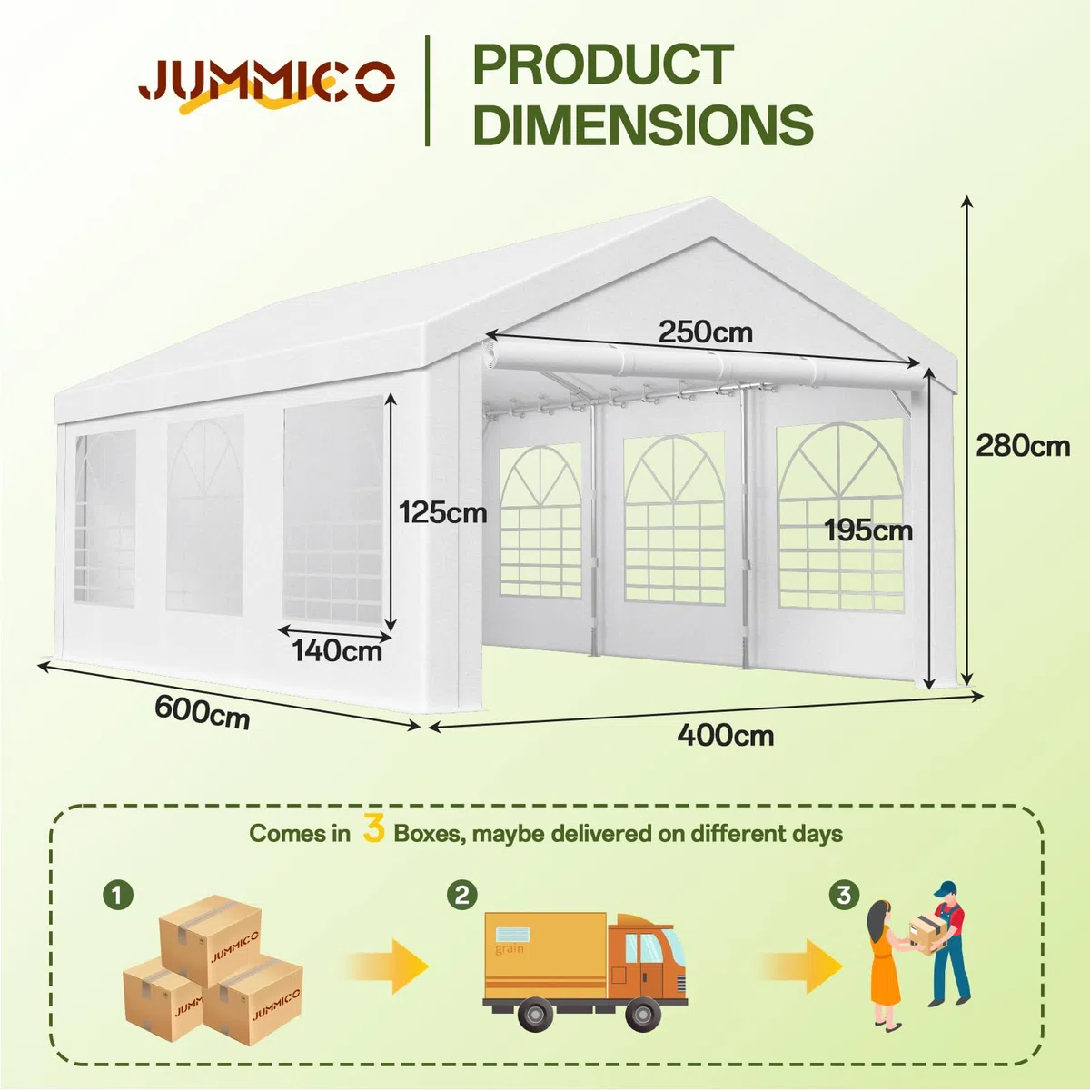JUMMICO Gazebo Esterno Resistente UV 50+, Tendone per Feste 4x6, Gazebo da Giardino Impermeabilizzazione, Tendone da Esterno per Matrimoni, Feste, Raduni, Riunioni in Giardino, Bianco