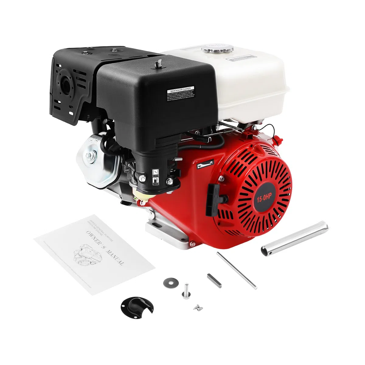 Motore a benzina portatile a 4 tempi, motore a 4 tempi, motore industriale a benzina, motore a gas multiuso per pompe ad acqua, idropulitrici ecc. (25 mm, 420 cc, 15 HP rosso+nero)