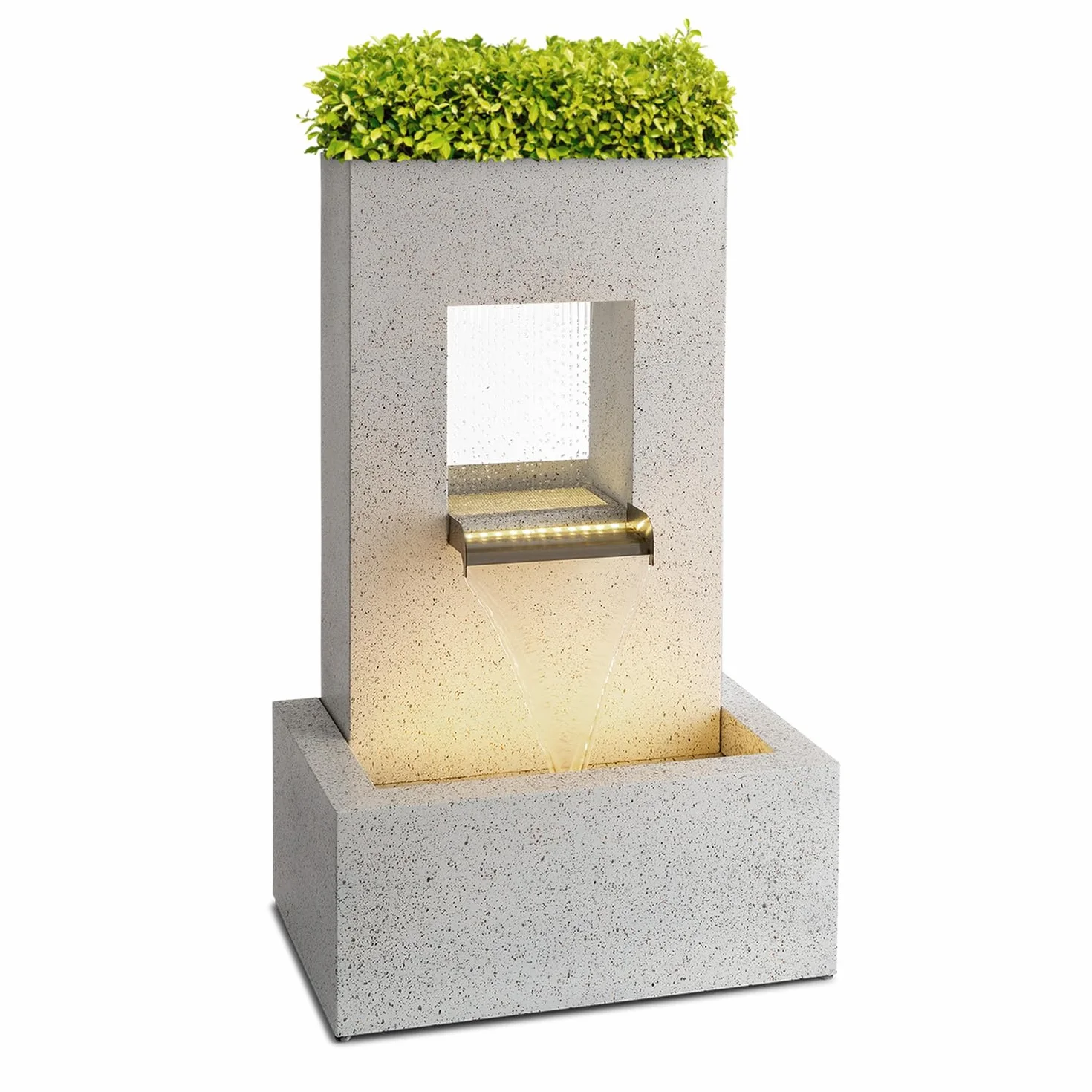 blumfeldt Bloomingstone - Fontana Decorativa da Giardino, con Vaso per Piante, al Chiuso e all'Aperto, Cavo da 10 m, Circuito Idrico Chiuso, LED, Pompa 12 W/800 l/h, Zinco, Bianco