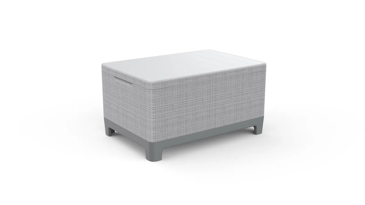 Keter Salottino da Giardino Scandi Linea, Finitura Effetto Iuta, Due Poltrone, Divano, Tavolino Contenitore, Cuscini Inclusi, Grigio