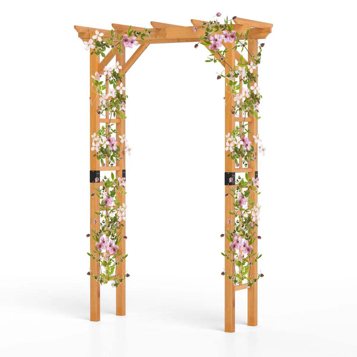 HOMASIS Arco da Giardino in Legno, Arco per Rampicanti con Tettoia e Traliccio, Pergolato da Esterno per Rose, Glicine, Palloncini, Decorazione da Giardino per Festa e Matrimonio (Tetto Piatto)