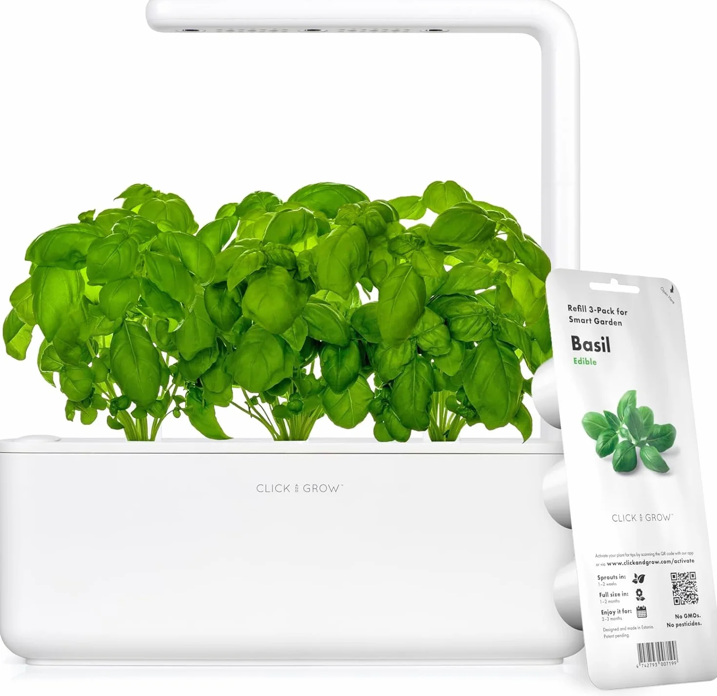 Click & Grow Smart Garden Orto in Casa, Kit Completo con 3 Capsule di Basilico, Illuminazione e Irrigazione Automatica, Idroponica Semplificata