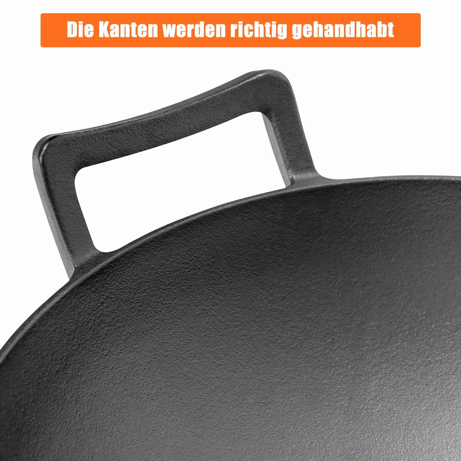 GFTIME Wok in ghisa Ø 36 cm universale per barbecue a gas, grill, induzione, fuoco, Weber Spirit, Genesis gourment, Enders, Weber da 57 cm, pre-stagionata, resistente al calore, non stick, Ø 36 cm