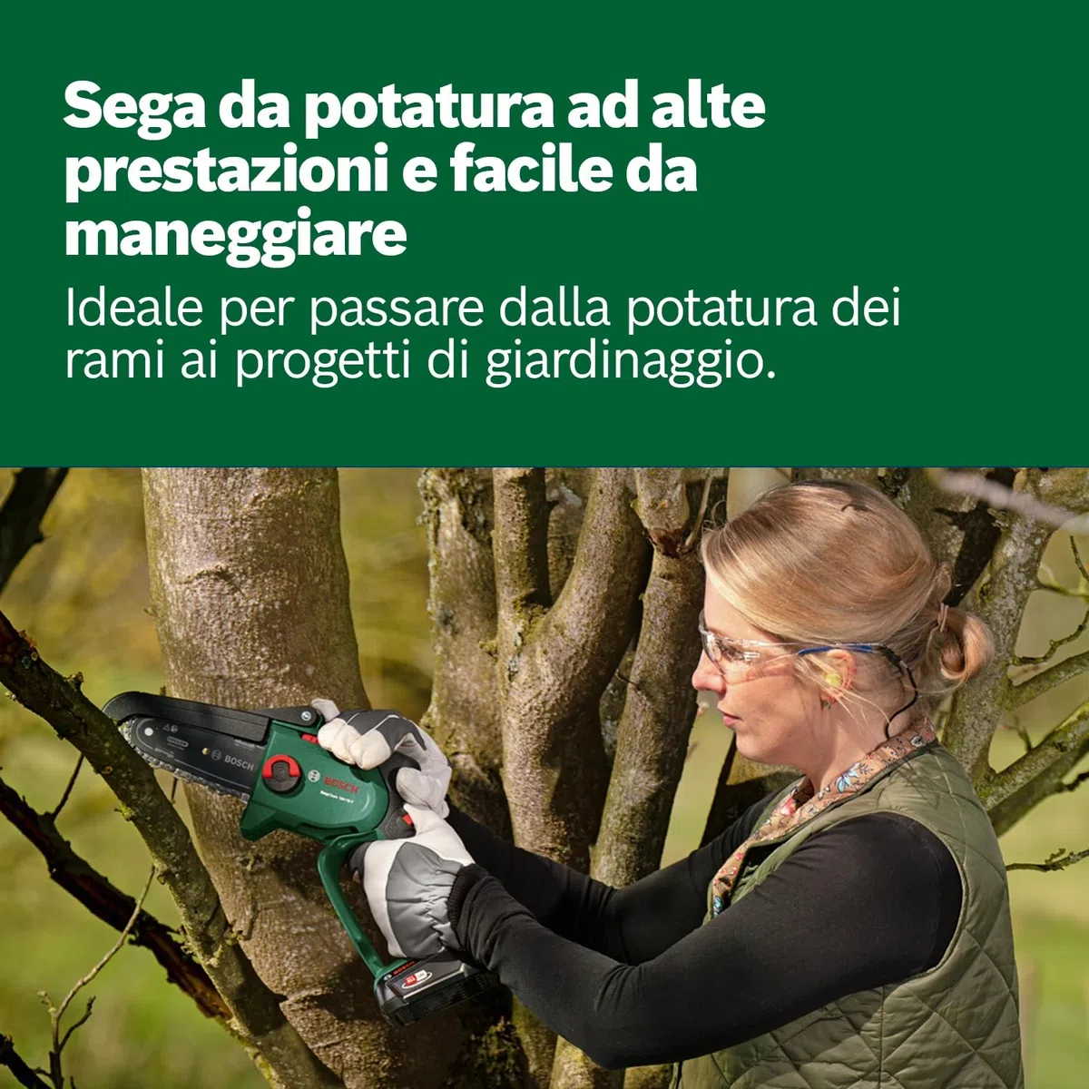 Bosch Mini Motosega a batteria EasyChain 18V-15-7 (per il taglio del legno; 18 Volt System; velocità catena: 6,95 m/s; con batteria da 2,5 Ah e caricabatteria)