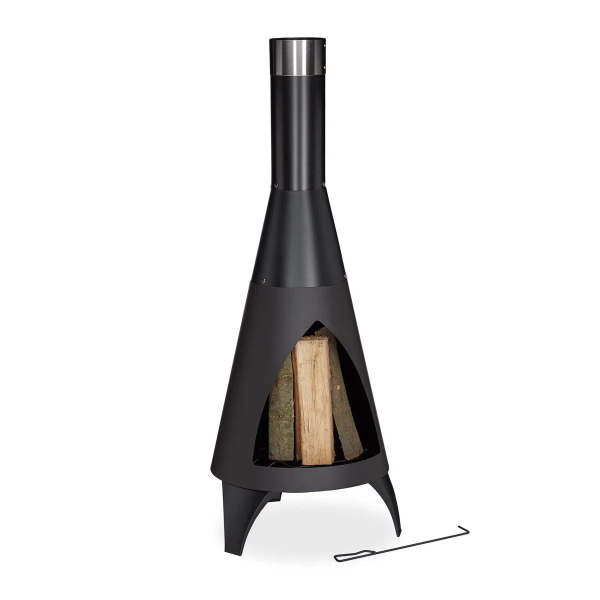 Relaxdays Stufa da Esterno, con Attizzatoio, Camino Atzeco da Giardino, Caminetto in Acciaio, HLP 120 x 48 x 50 cm, Nero