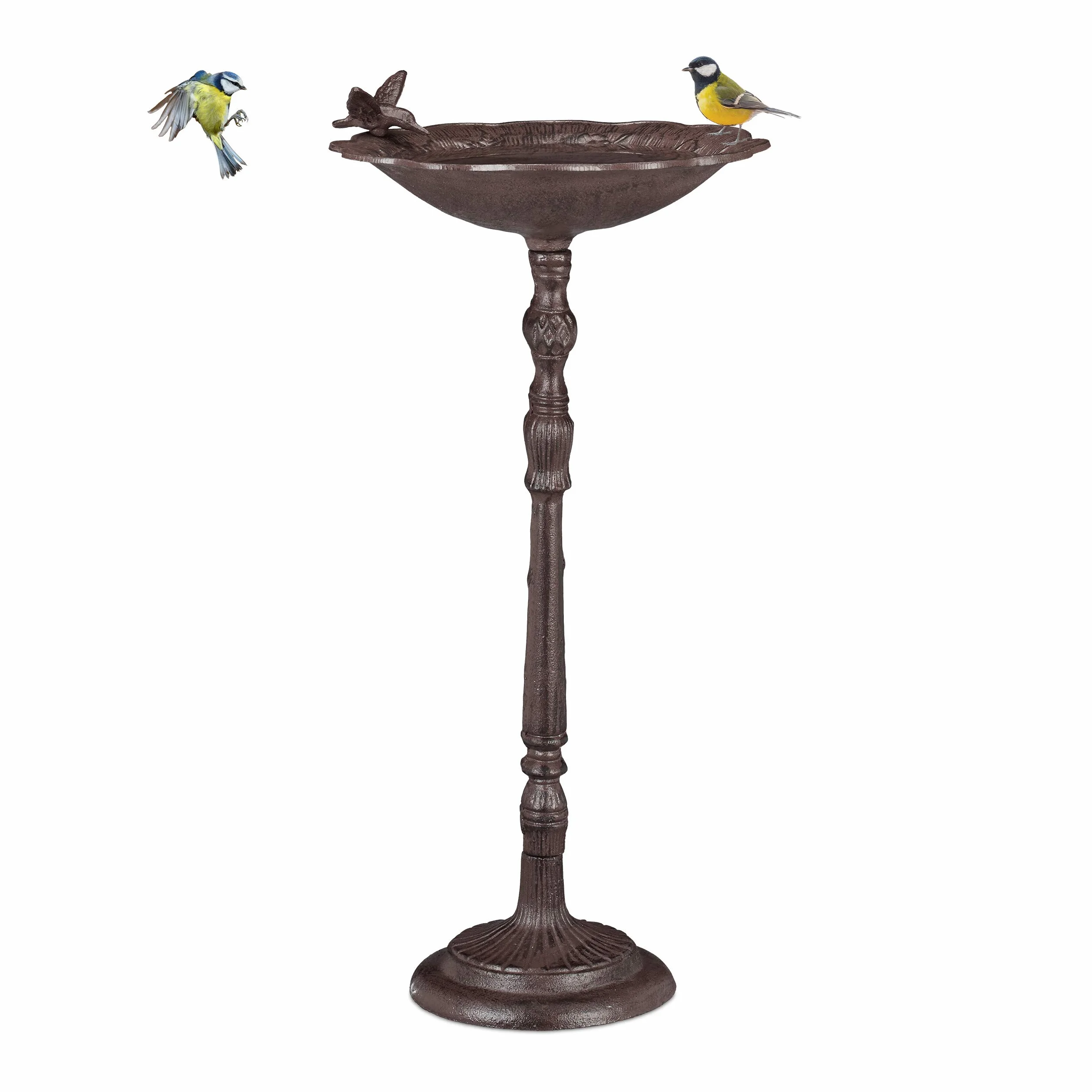 Relaxdays Grande Fontana per Uccelli, a Colonna, da Giardino, Vaschetta per Uccelli Selvatici, H 74,5 cm, Marrone
