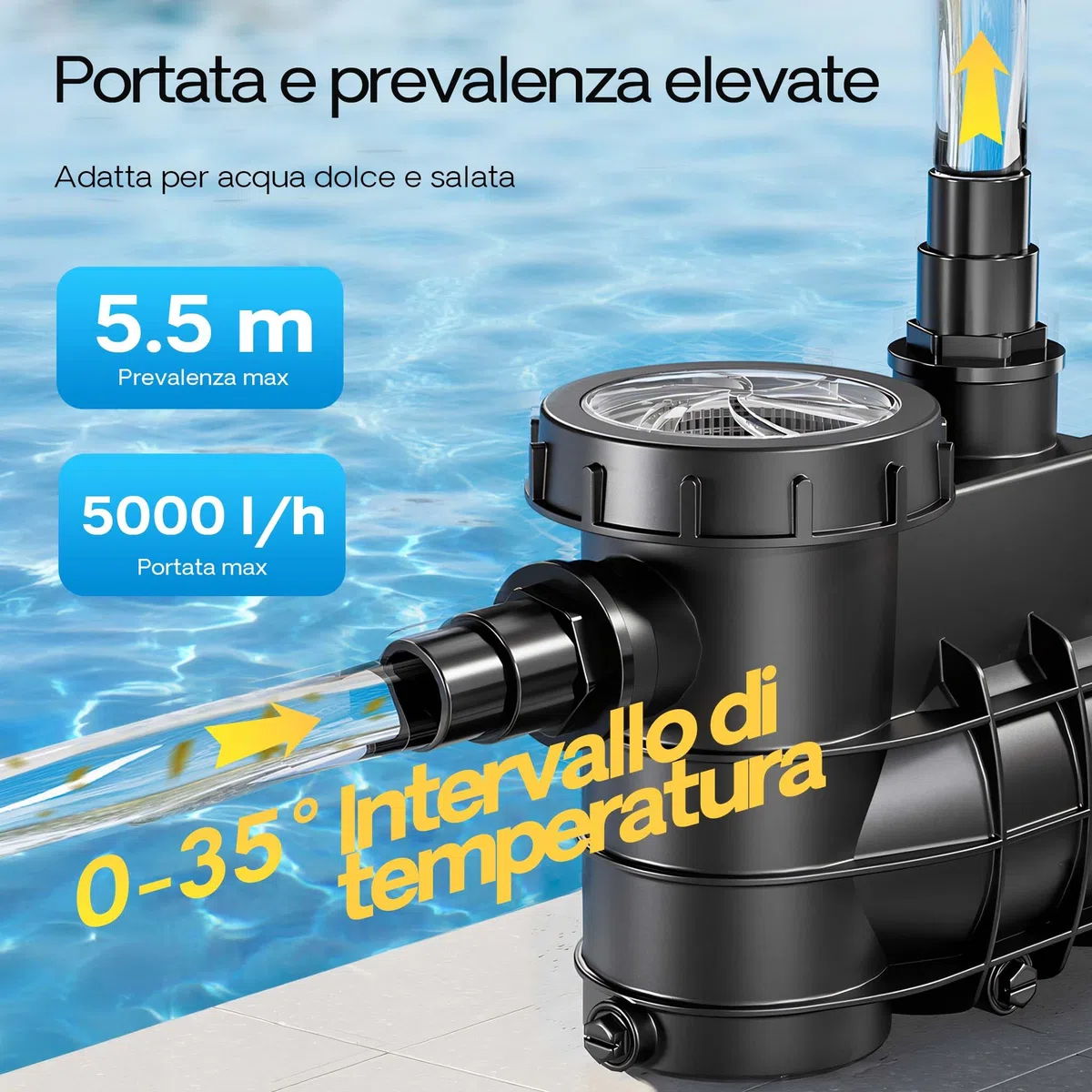 SunSun Pompa piscina per ricircolo e filtraggio 5000 L/h 220 W Pompa di circolazione