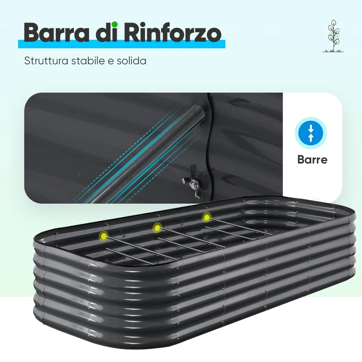 Quictent Kit di Orto RiAlzato Galvanizzato, Fioriera Ovalata in Metallo per Verdure all'Aperto e Giardino, 180x90x45cm